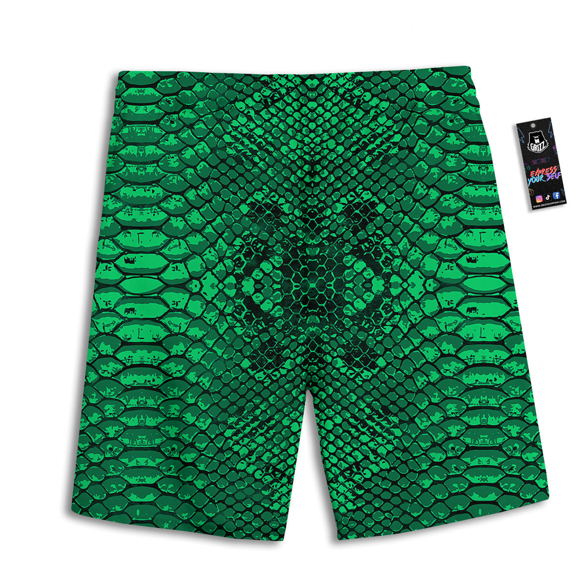 Snakeskin Black And Lime Green Print Men's Athletic Shorts