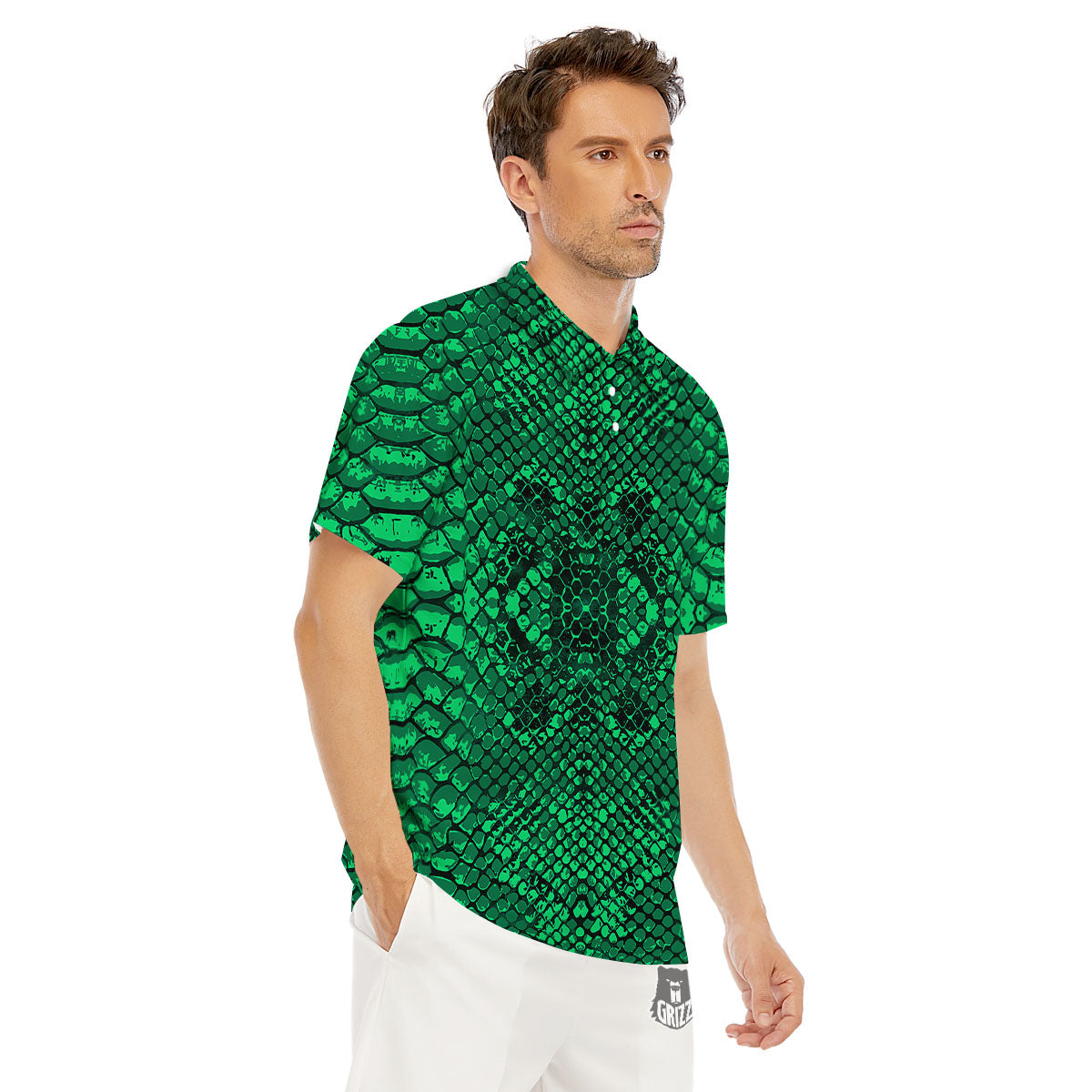 Snakeskin Black And Lime Green Print Men's Golf Shirts-grizzshop