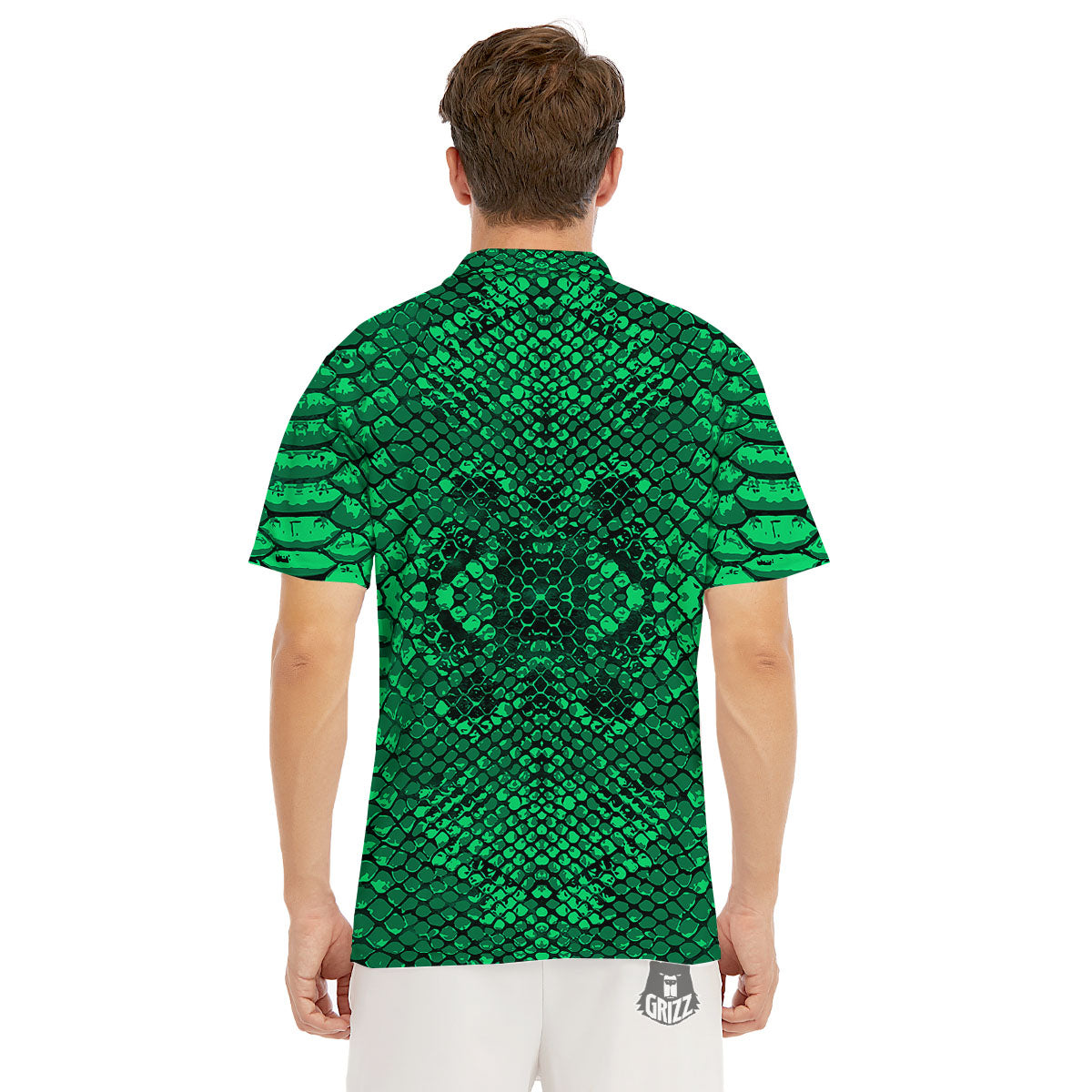 Snakeskin Black And Lime Green Print Men's Golf Shirts-grizzshop