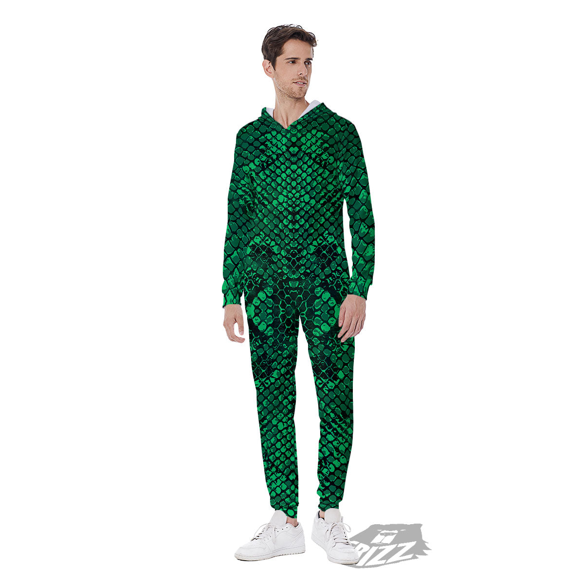 Snakeskin Black And Lime Green Print Men's Jumpsuit-grizzshop