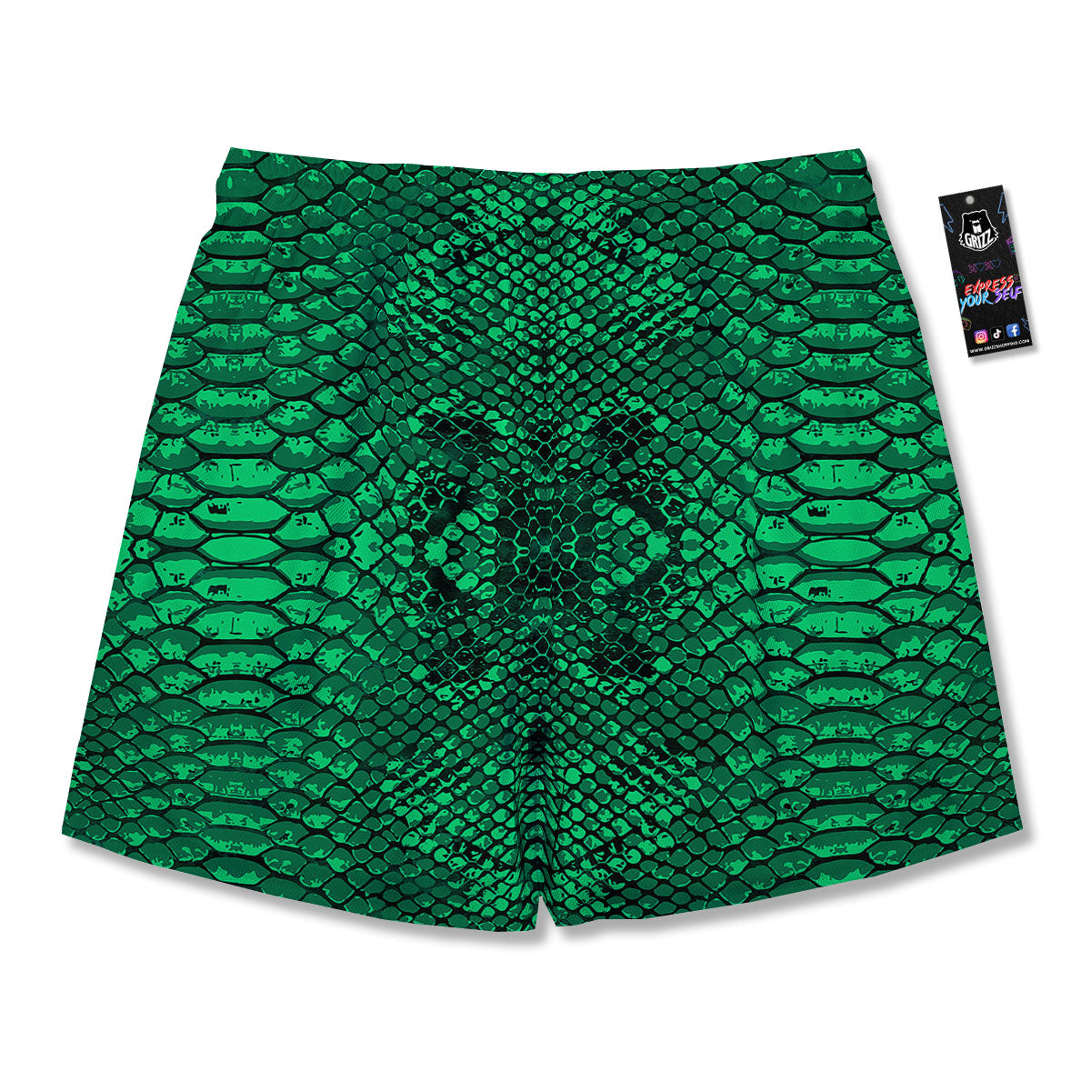 Snakeskin Black And Lime Green Print Men's Running Shorts-grizzshop
