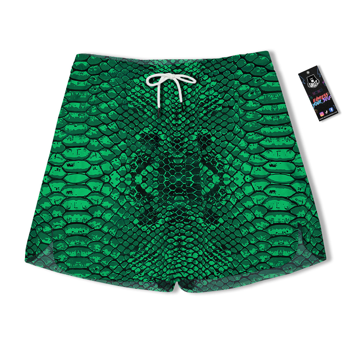 Snakeskin Black And Lime Green Print Men's Running Shorts-grizzshop