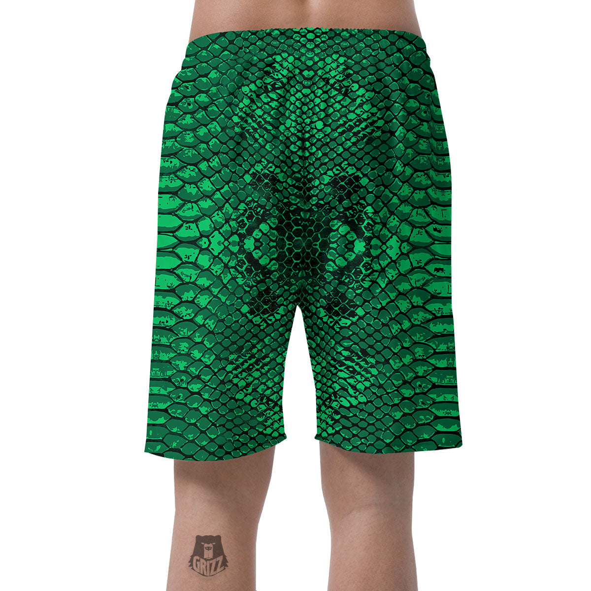 Snakeskin Black And Lime Green Print Men's Shorts-grizzshop