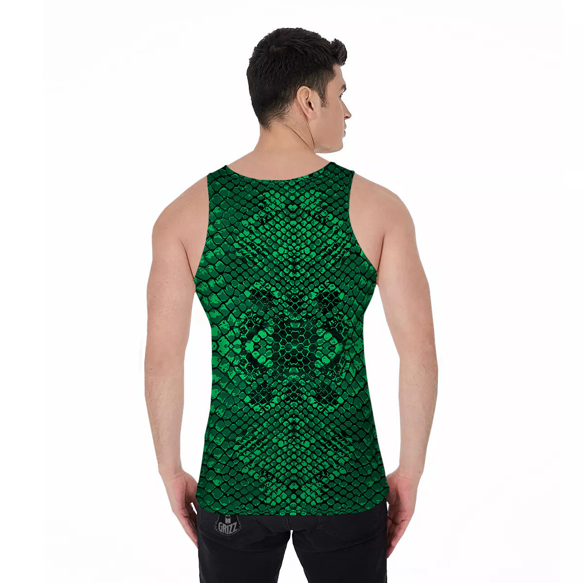 Snakeskin Black And Lime Green Print Men's Tank Top-grizzshop