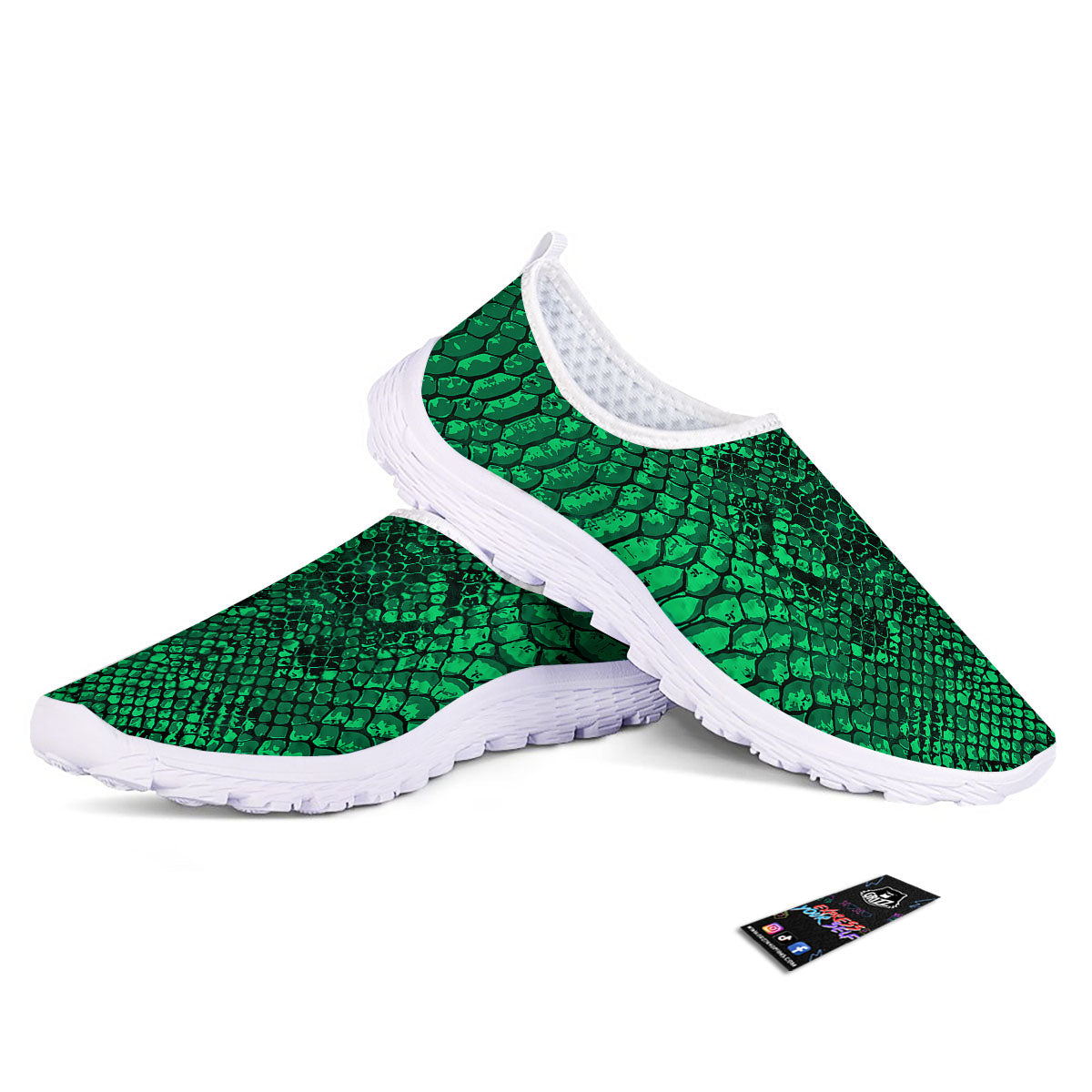 Snakeskin Black And Lime Green Print Nurse Shoes-grizzshop