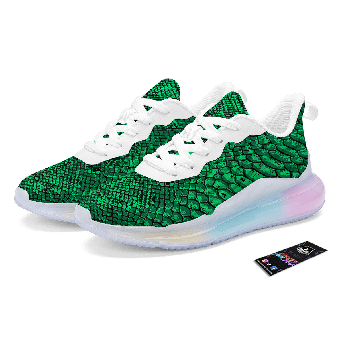 Snakeskin Black And Lime Green Print Running Sneakers-grizzshop