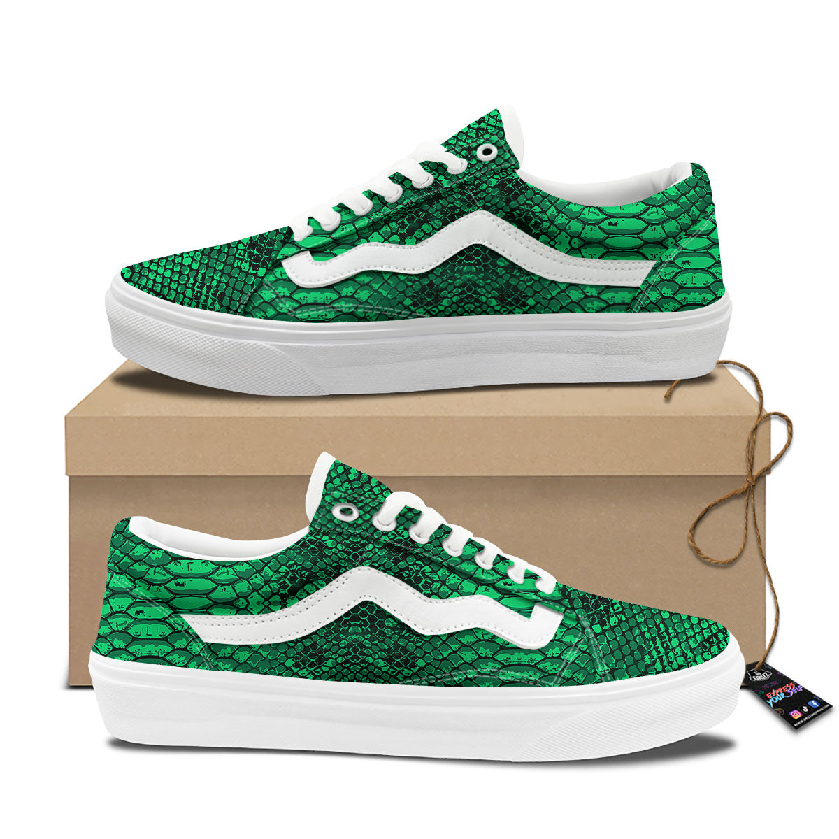 Snakeskin Black And Lime Green Print Skate Shoes-grizzshop
