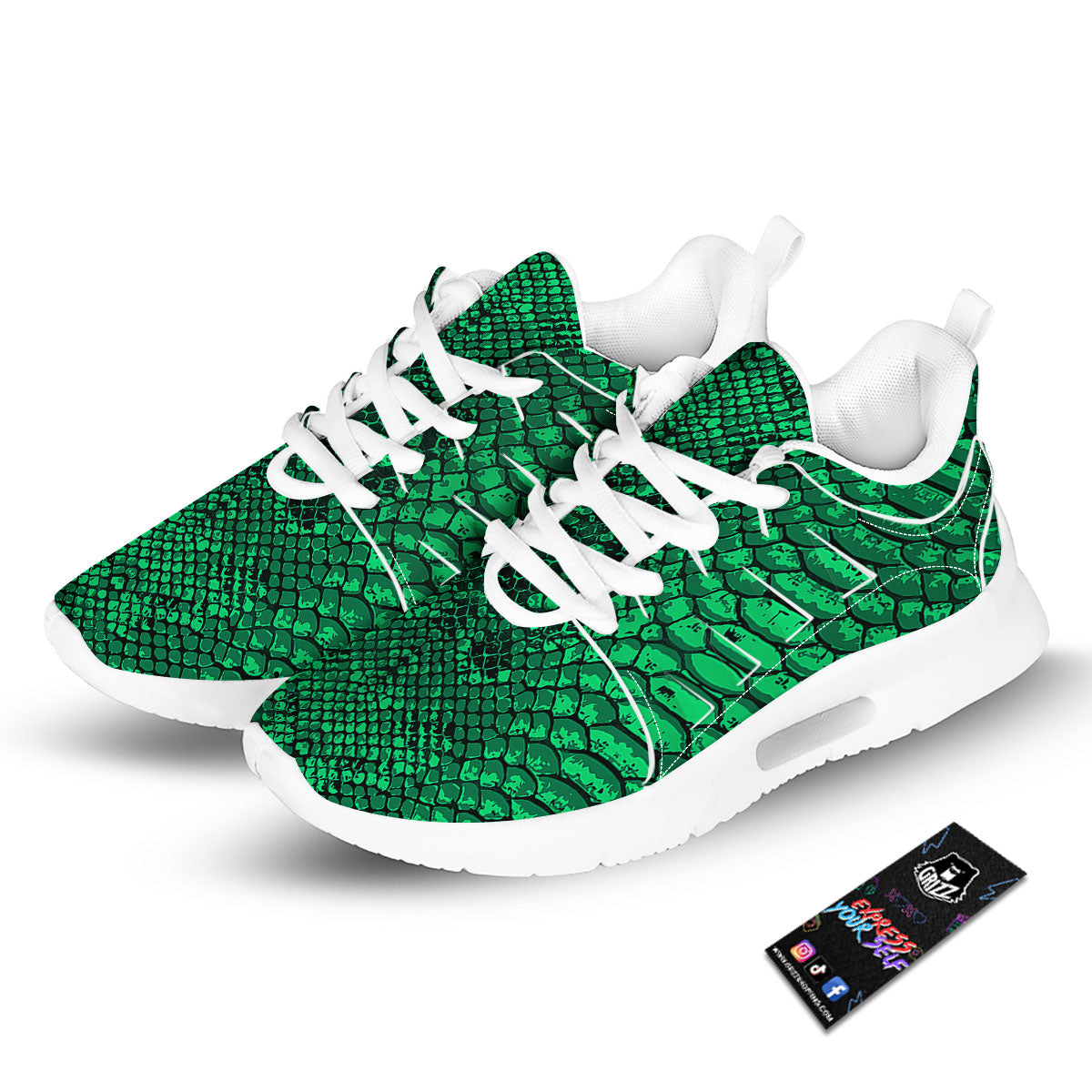 Snakeskin Black And Lime Green Print Tennis Shoes-grizzshop