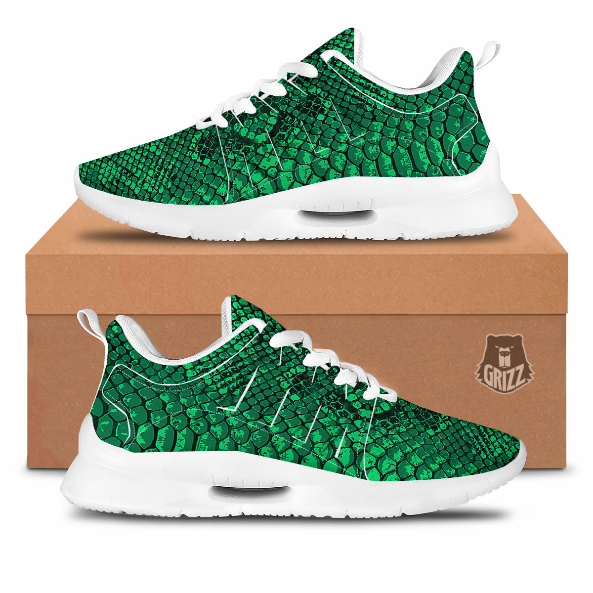Snakeskin Black And Lime Green Print Tennis Shoes-grizzshop