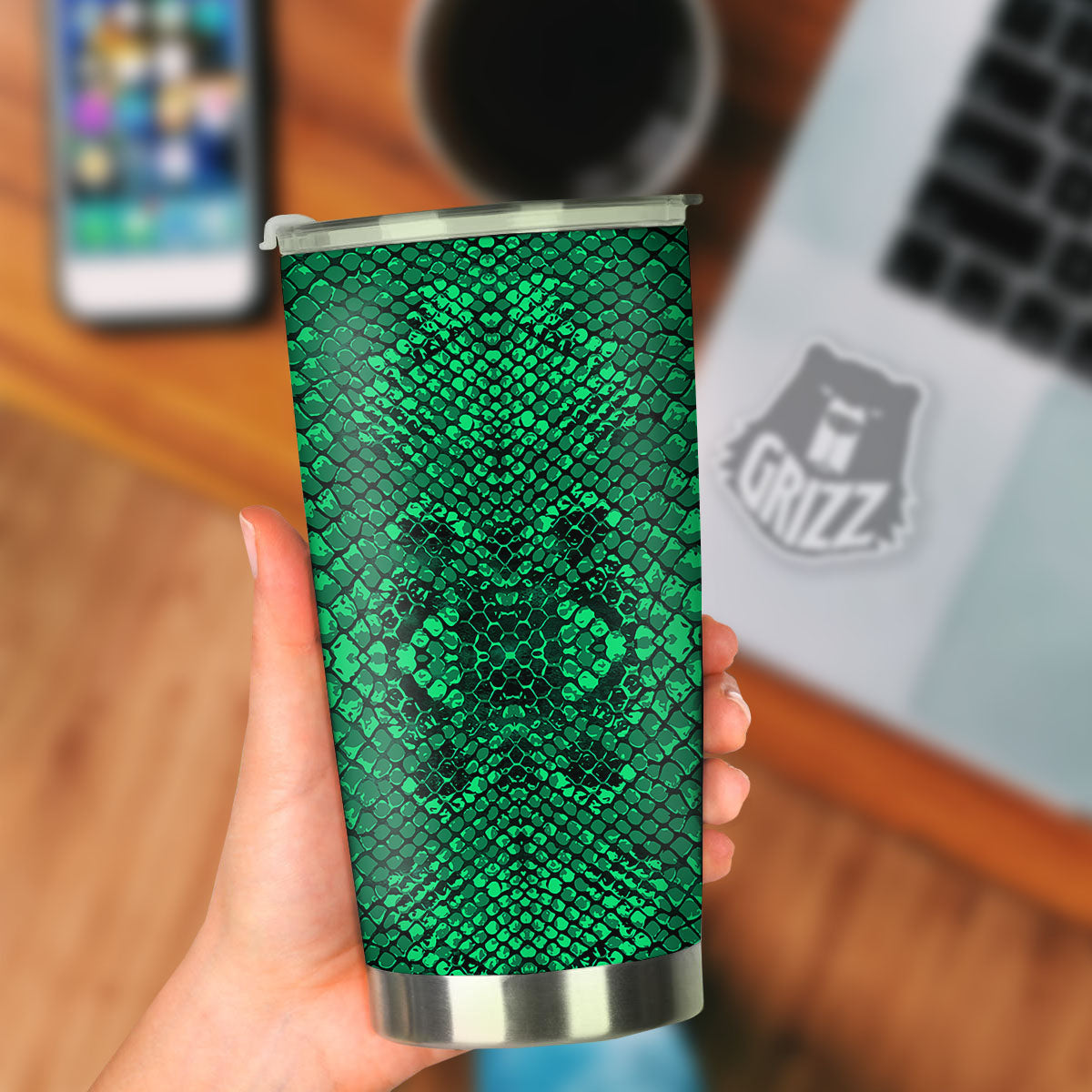 Snakeskin Black And Lime Green Print Tumbler-grizzshop