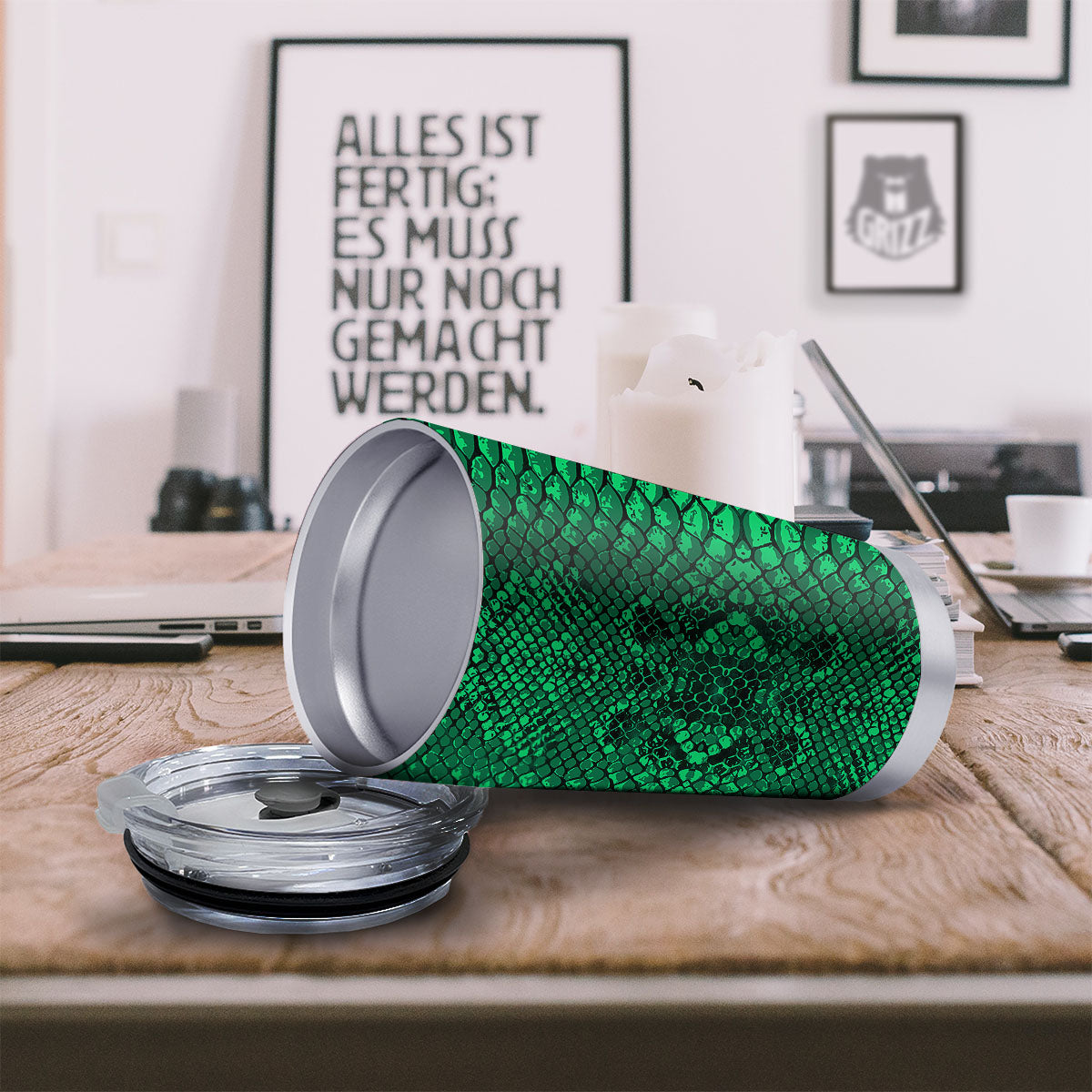 Snakeskin Black And Lime Green Print Tumbler-grizzshop