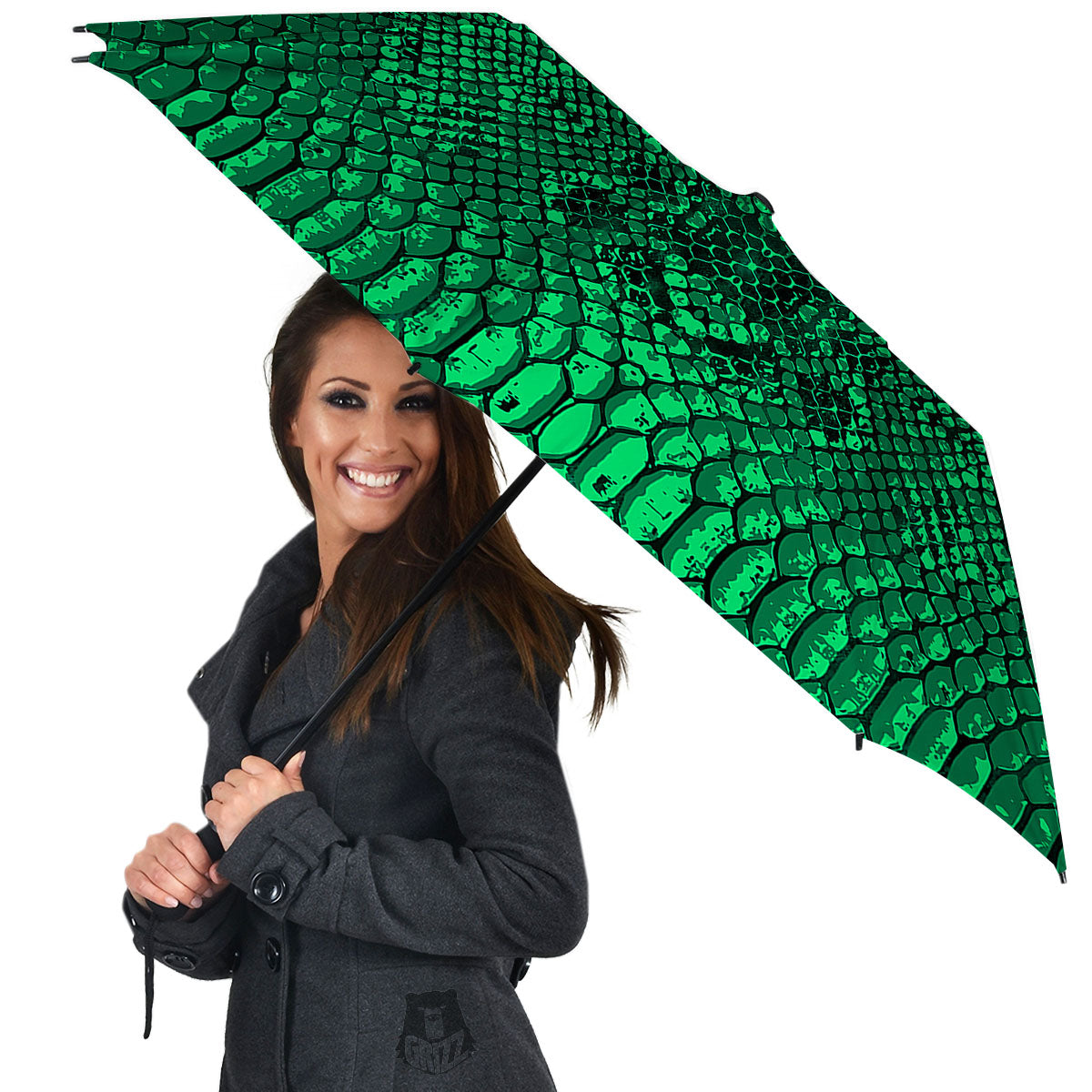 Snakeskin Black And Lime Green Print Umbrella-grizzshop