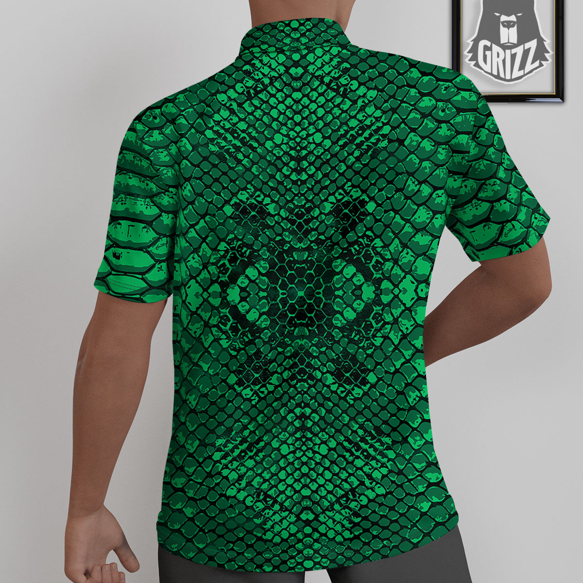 Snakeskin Black And Lime Green Print Untucked Shirts-grizzshop