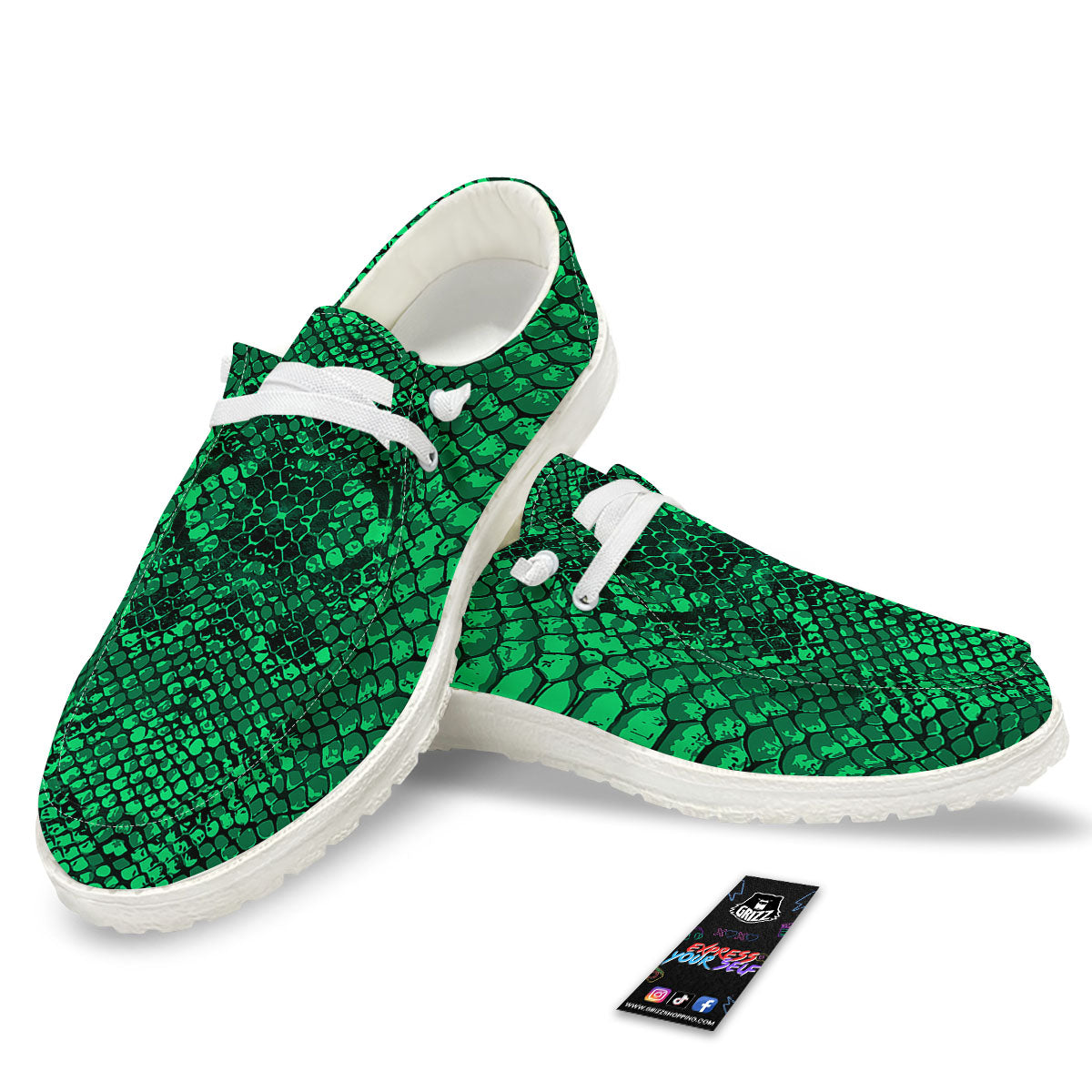 Snakeskin Black And Lime Green Print White Loafers-grizzshop