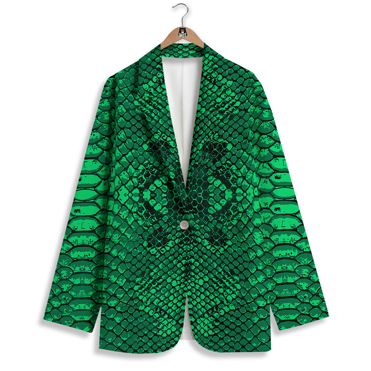 Snakeskin Black And Lime Green Print Women's Blazer-grizzshop