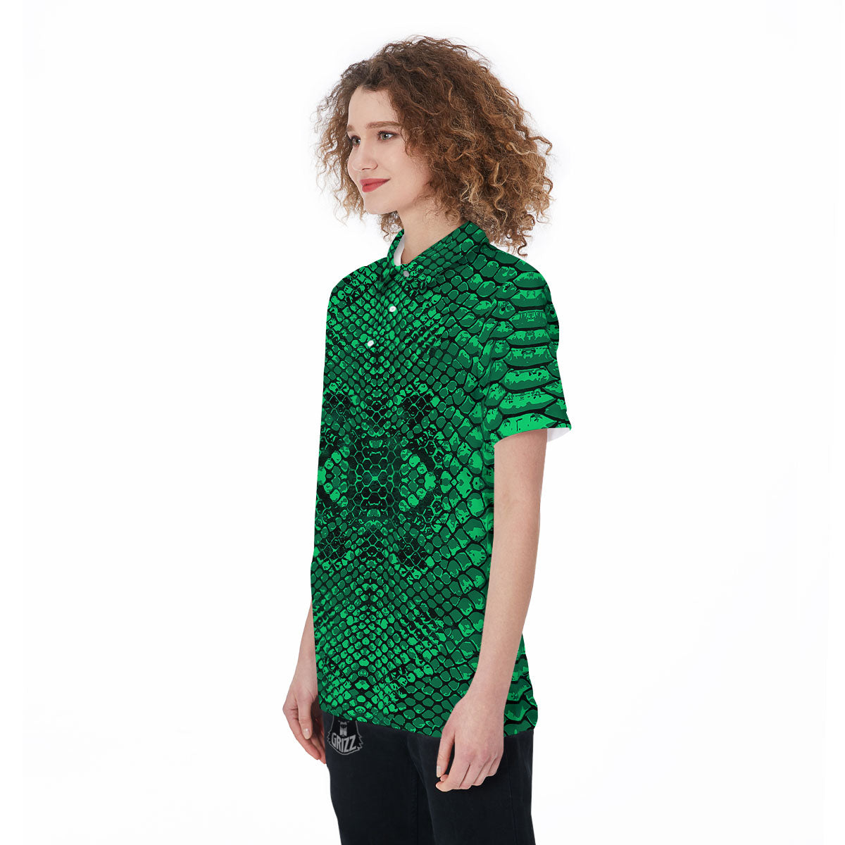 Snakeskin Black And Lime Green Print Women's Golf Shirts-grizzshop