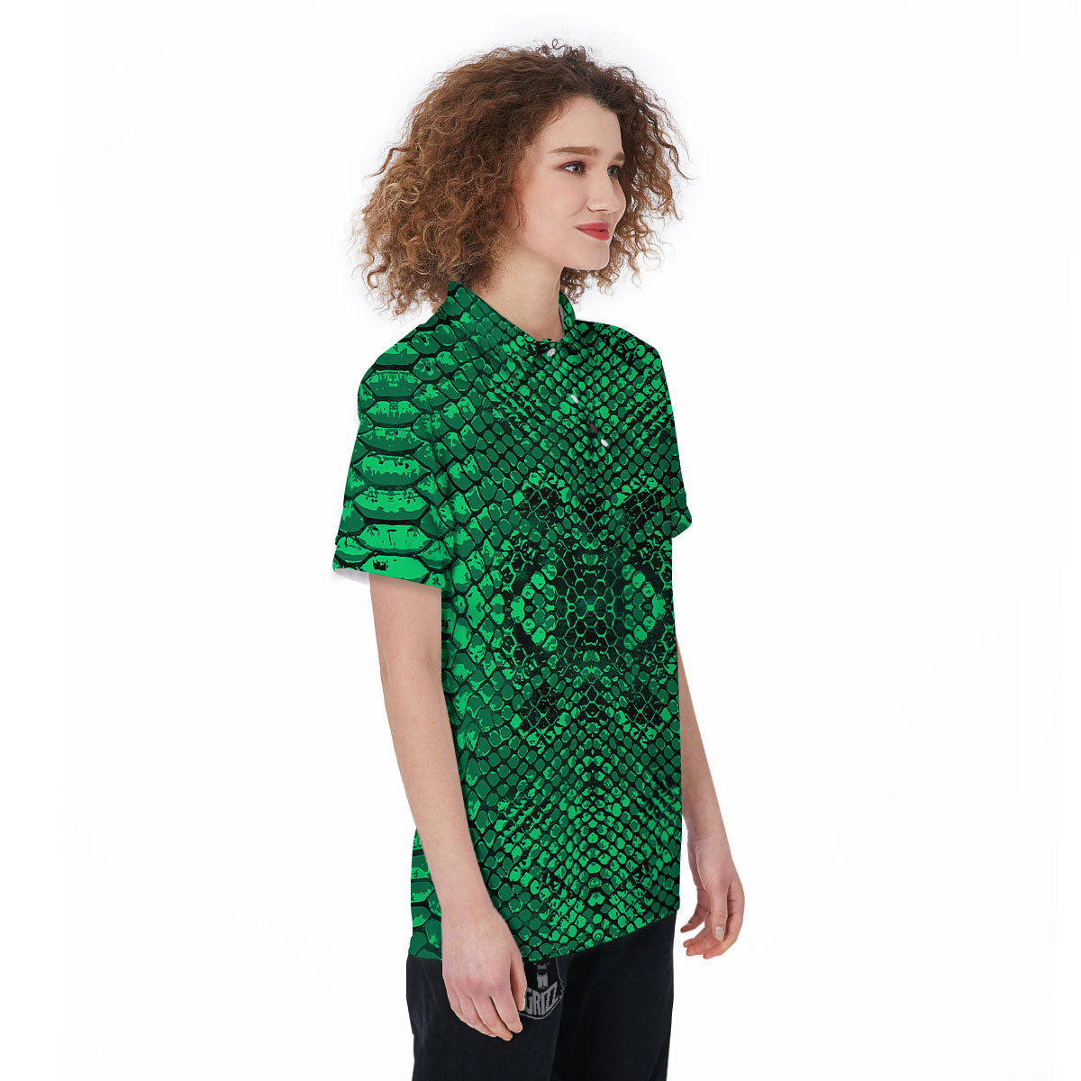 Snakeskin Black And Lime Green Print Women's Golf Shirts-grizzshop