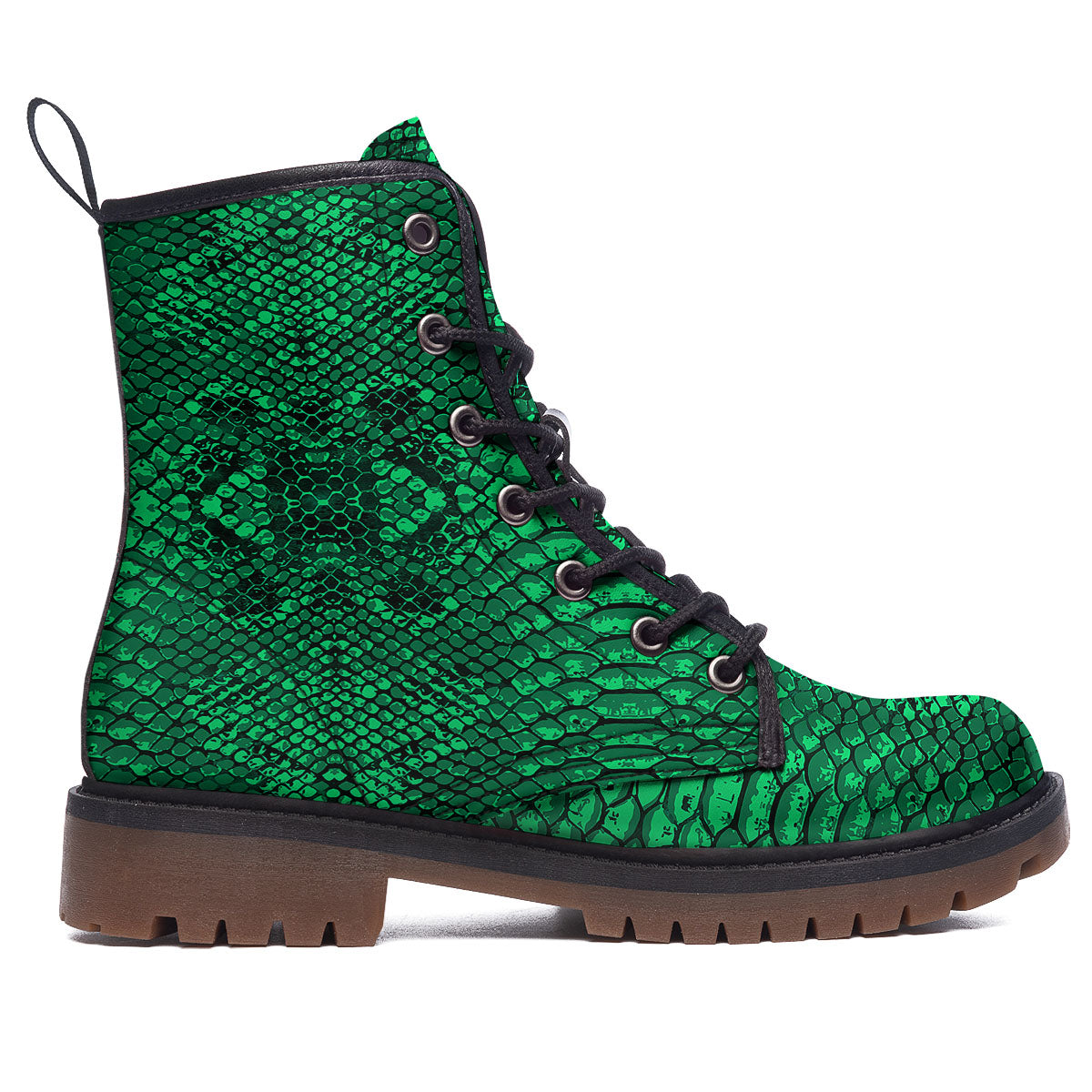 Snakeskin Black And Lime Green Print Work Boots-grizzshop