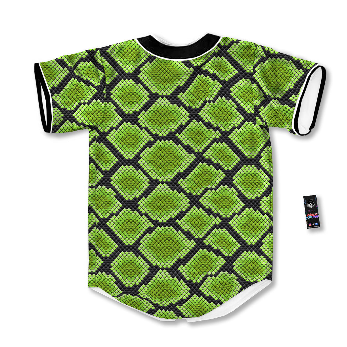 Snakeskin Black And Neon Green Print Baseball Jersey-grizzshop