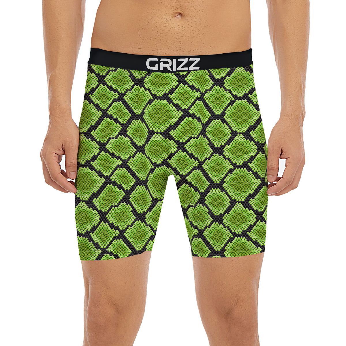 Snakeskin Black And Neon Green Print Boxer Briefs-grizzshop
