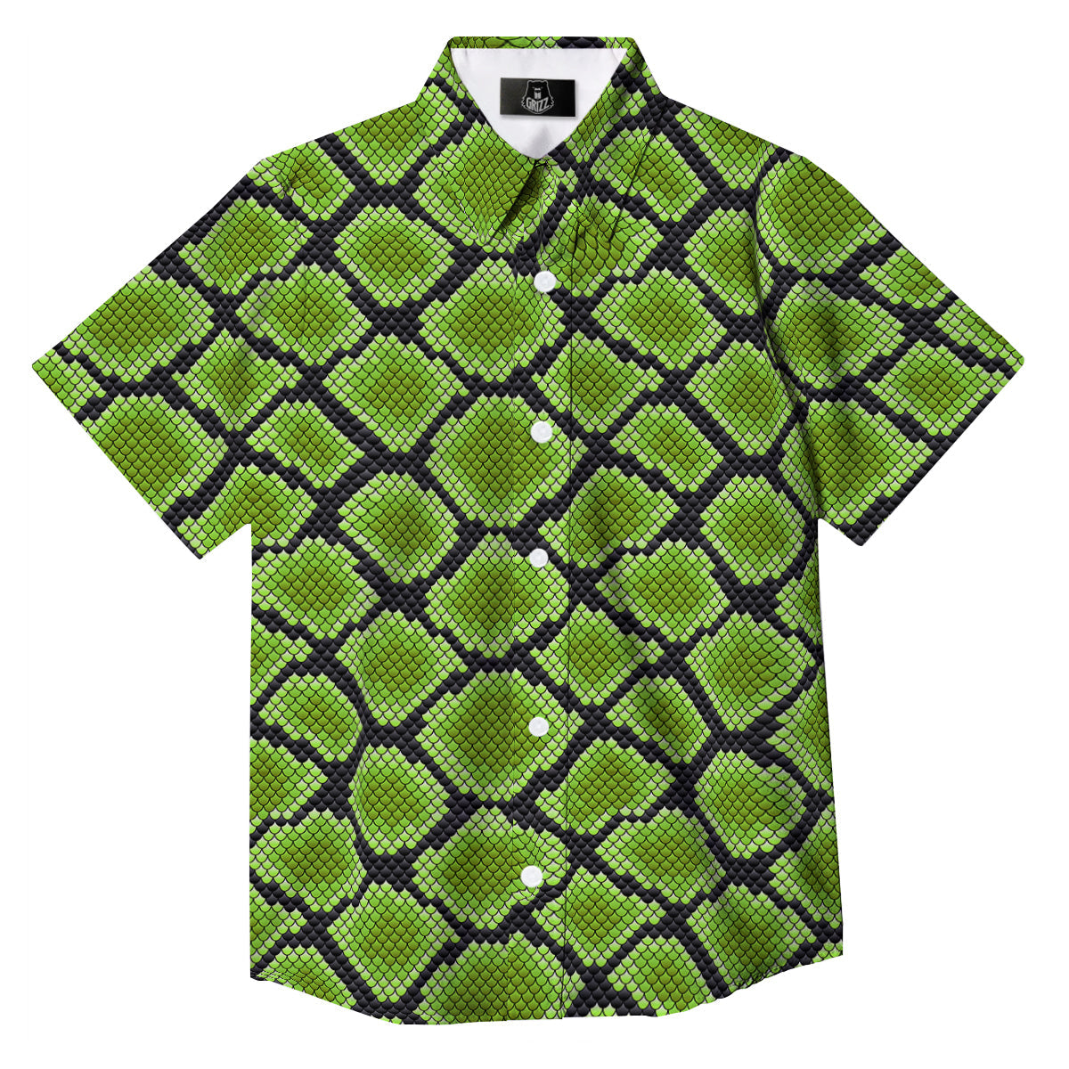 Snakeskin Black And Neon Green Print Button Up Shirt-grizzshop