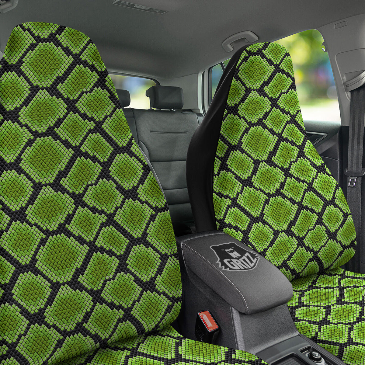 Snakeskin Black And Neon Green Print Car Seat Covers-grizzshop