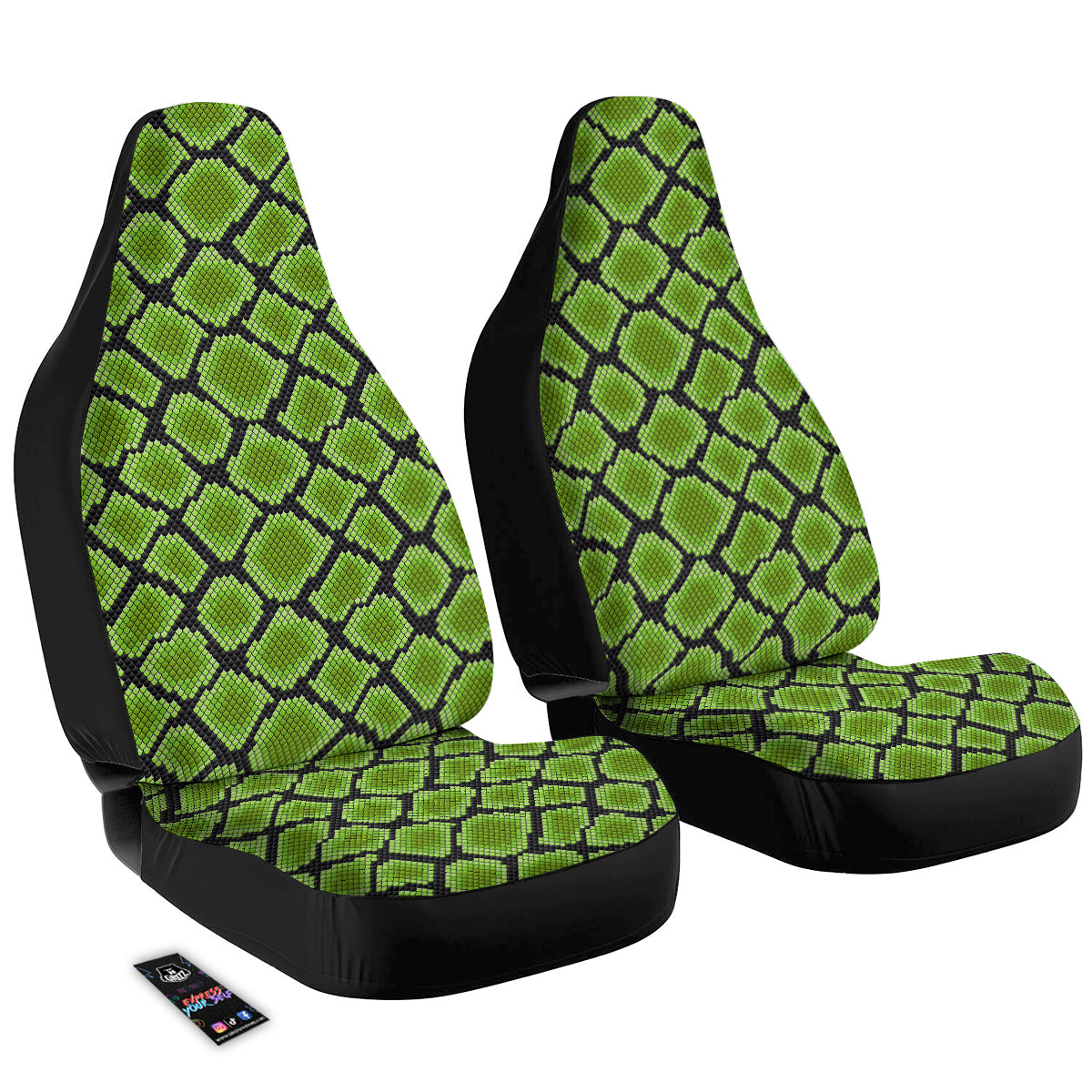 Snakeskin Black And Neon Green Print Car Seat Covers-grizzshop