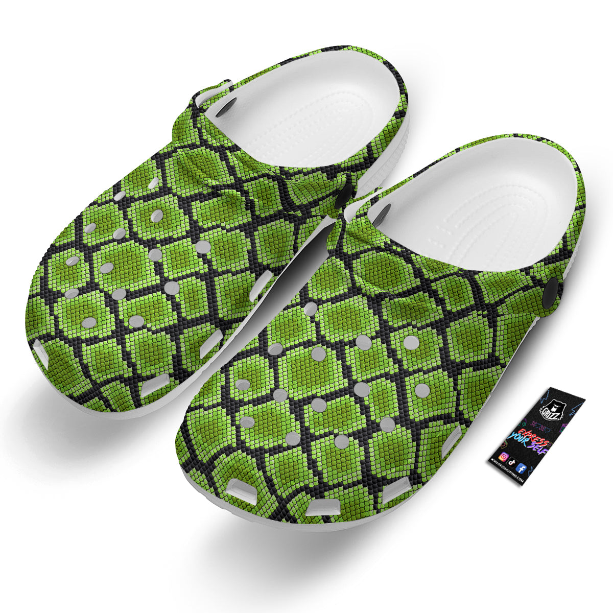 Snakeskin Black And Neon Green Print Clog-grizzshop