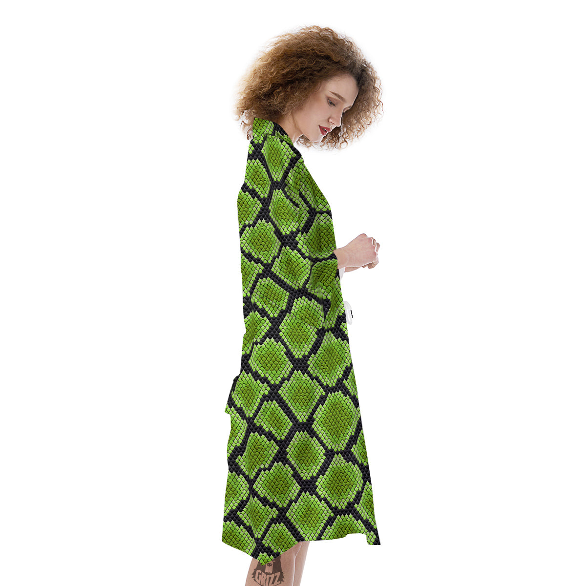 Snakeskin Black And Neon Green Print Kimono-grizzshop