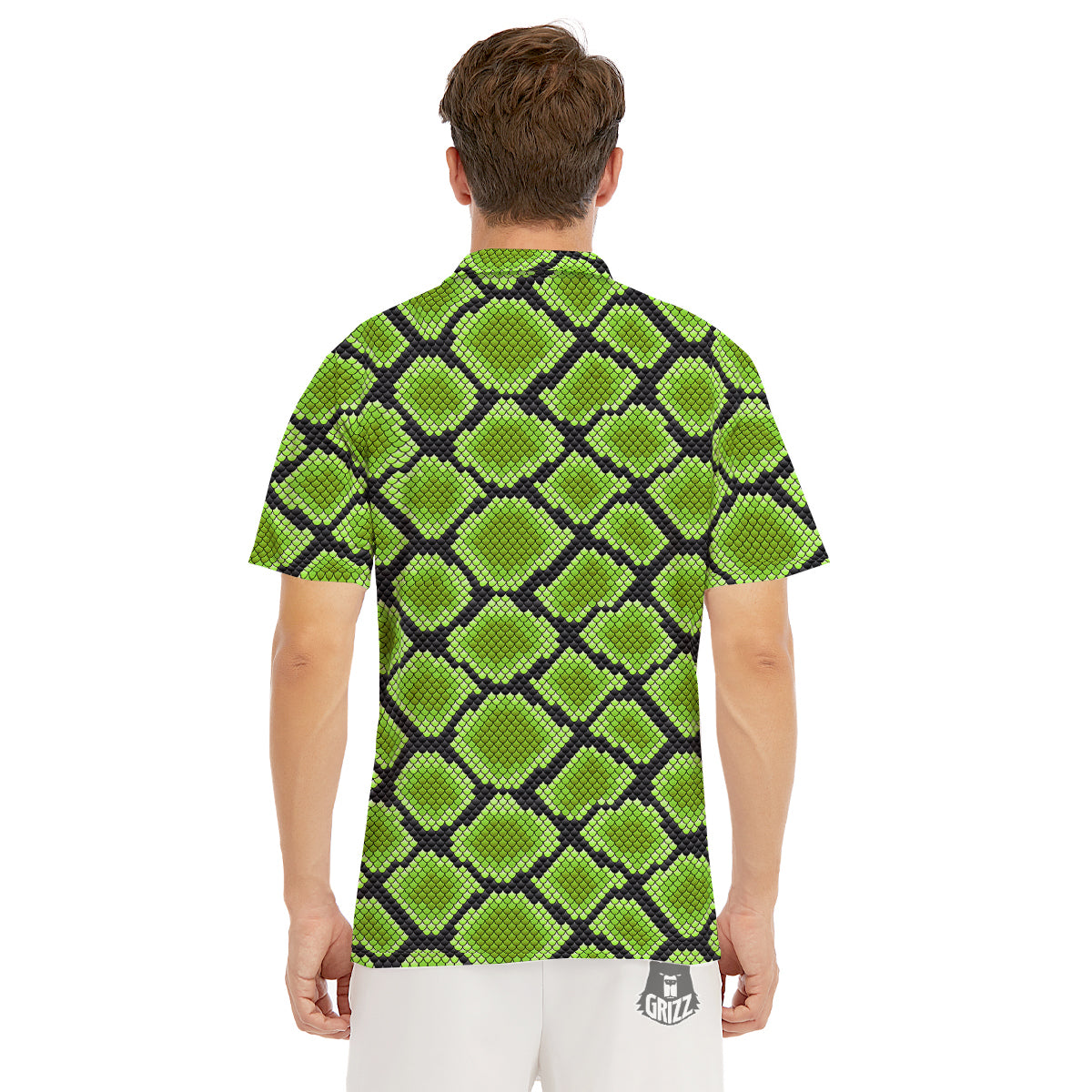 Snakeskin Black And Neon Green Print Men's Golf Shirts-grizzshop
