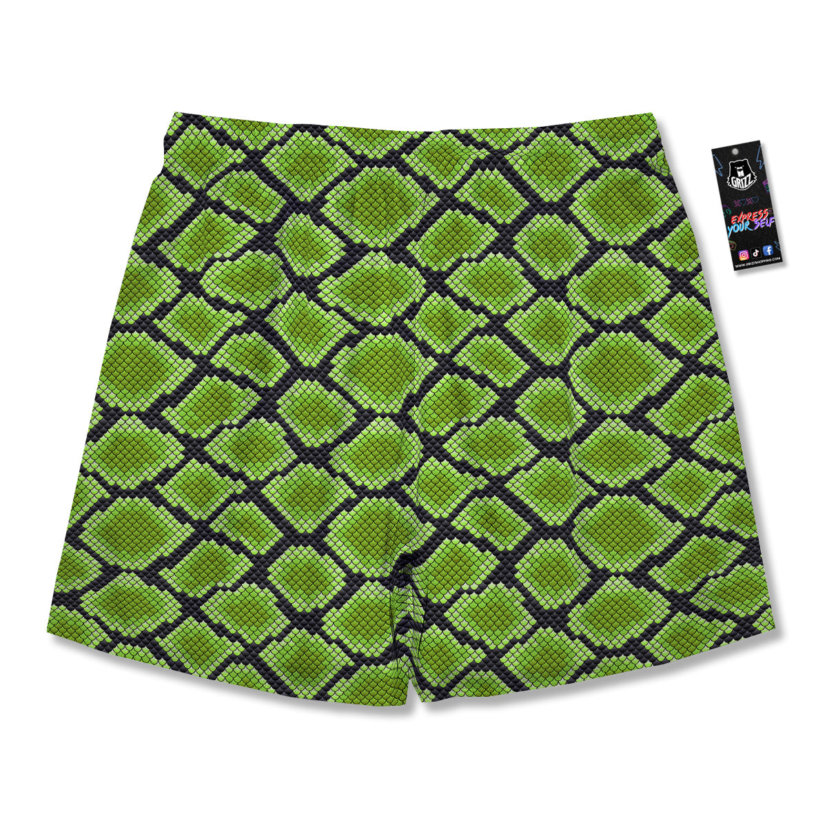 Snakeskin Black And Neon Green Print Men's Running Shorts-grizzshop