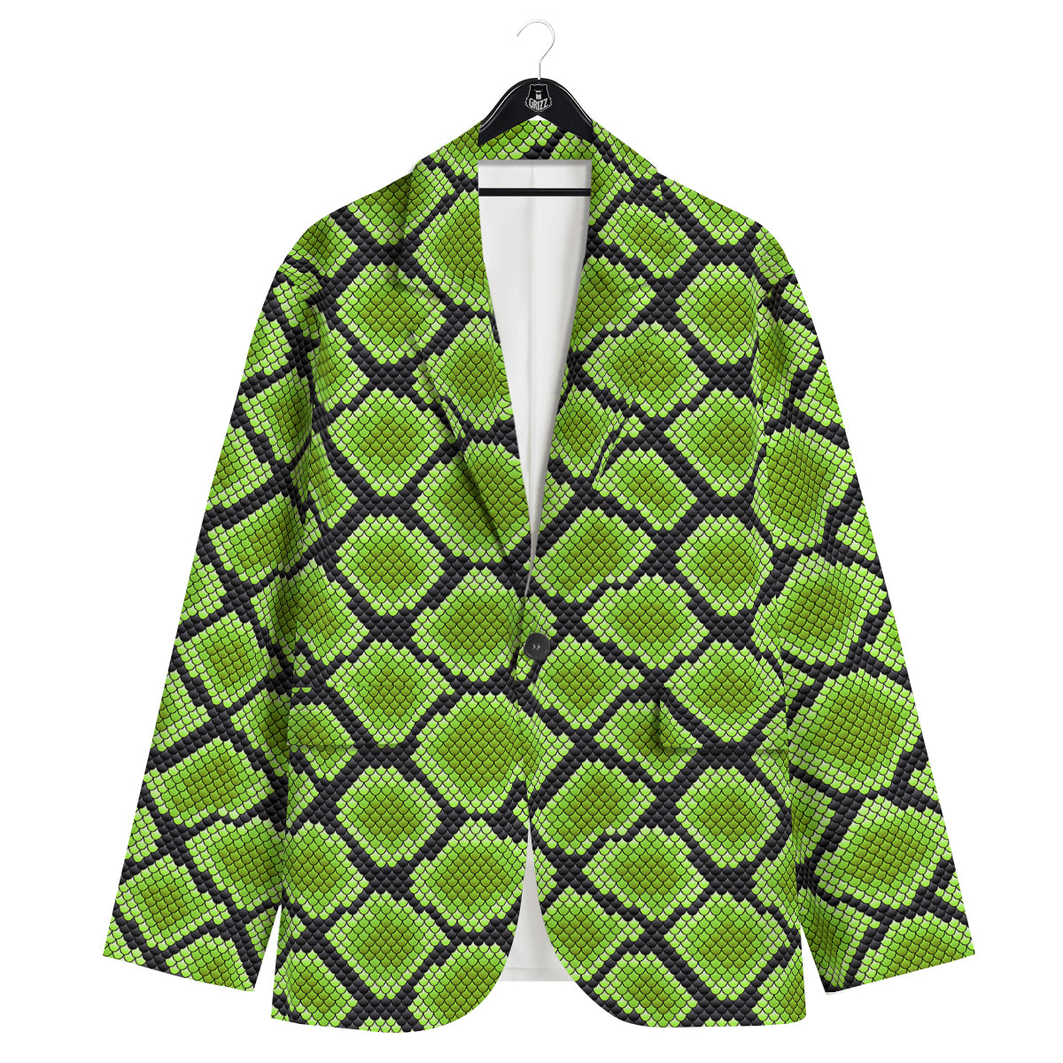 Snakeskin Black And Neon Green Print Men's Sport Coat-grizzshop