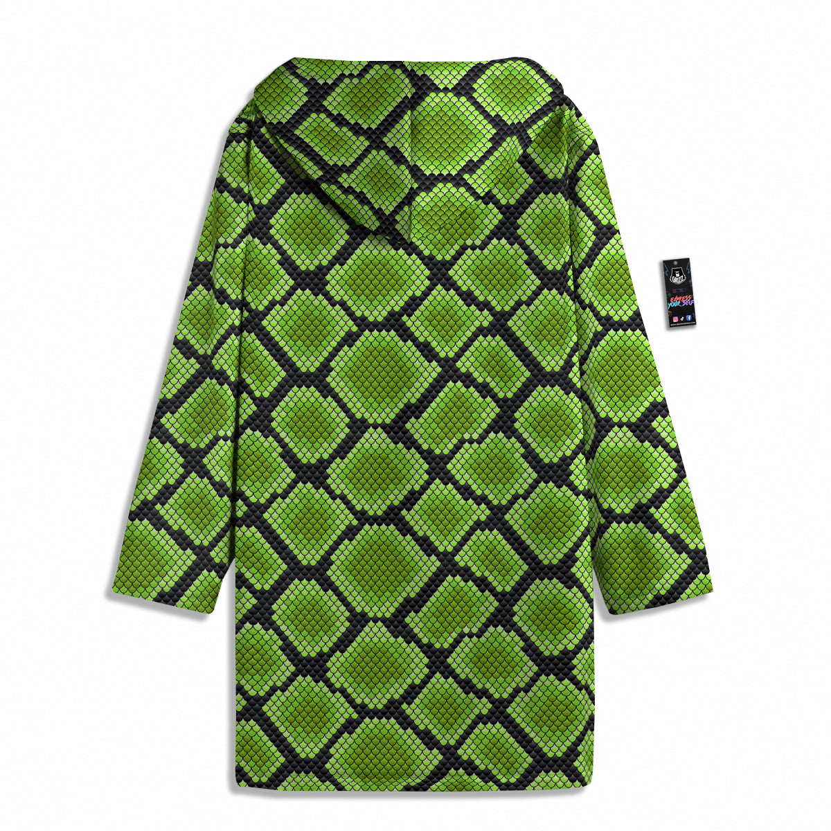 Snakeskin Black And Neon Green Print Men's Windbreaker Jacket-grizzshop