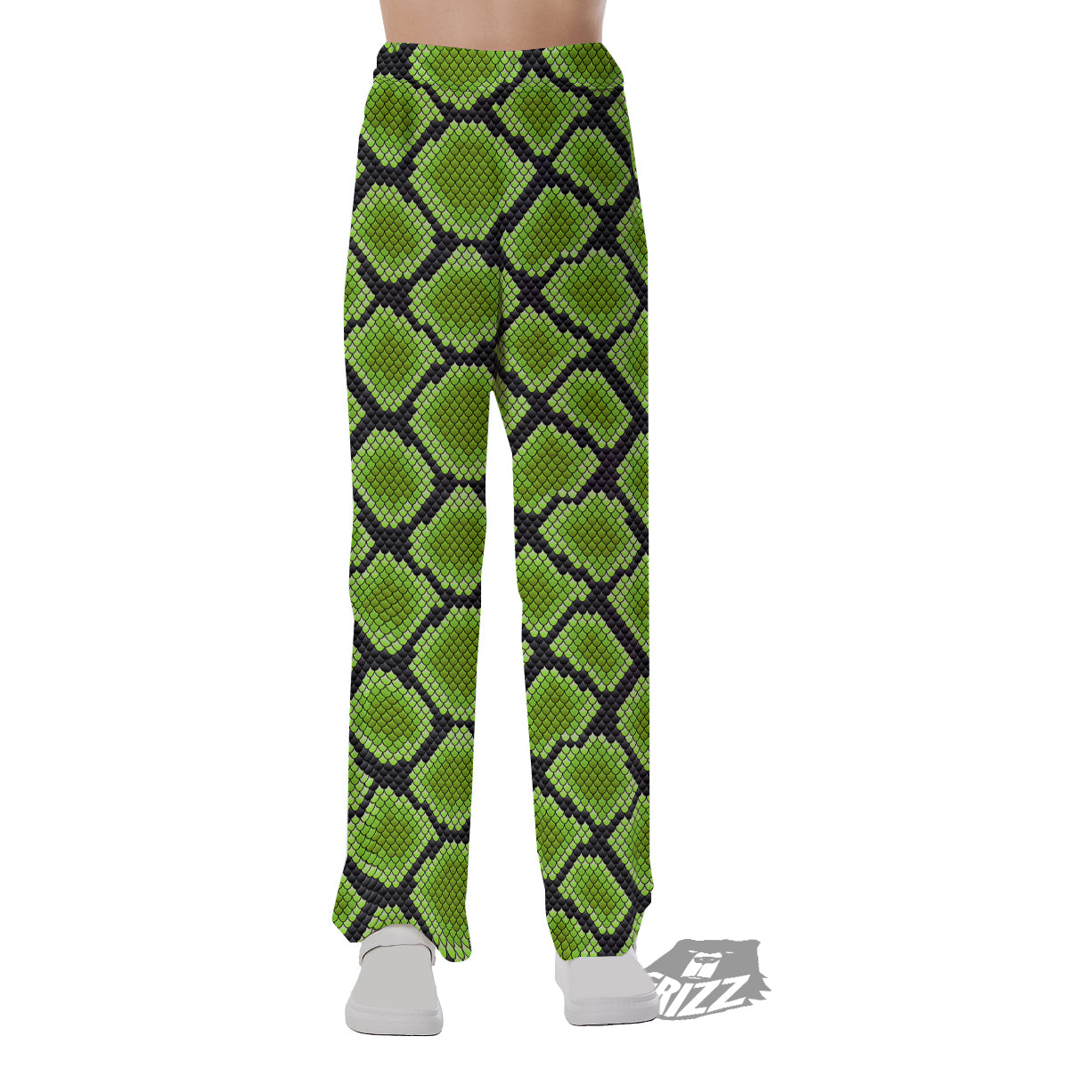 Snakeskin Black And Neon Green Print Pajama Pants-grizzshop
