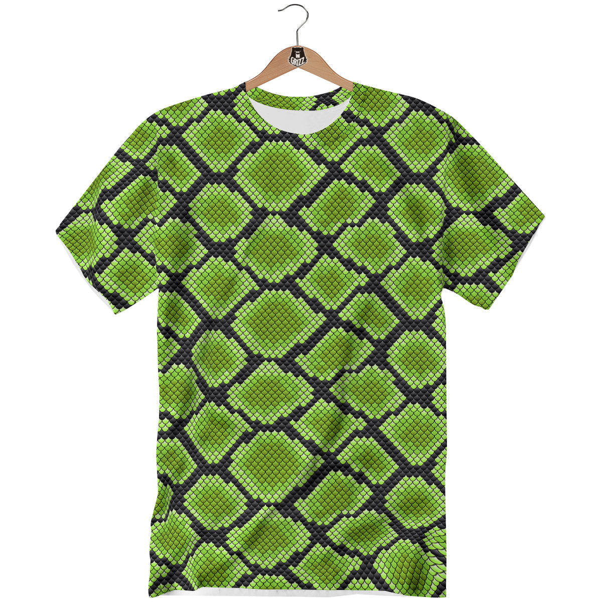 Snakeskin Black And Neon Green Print T-Shirt-grizzshop