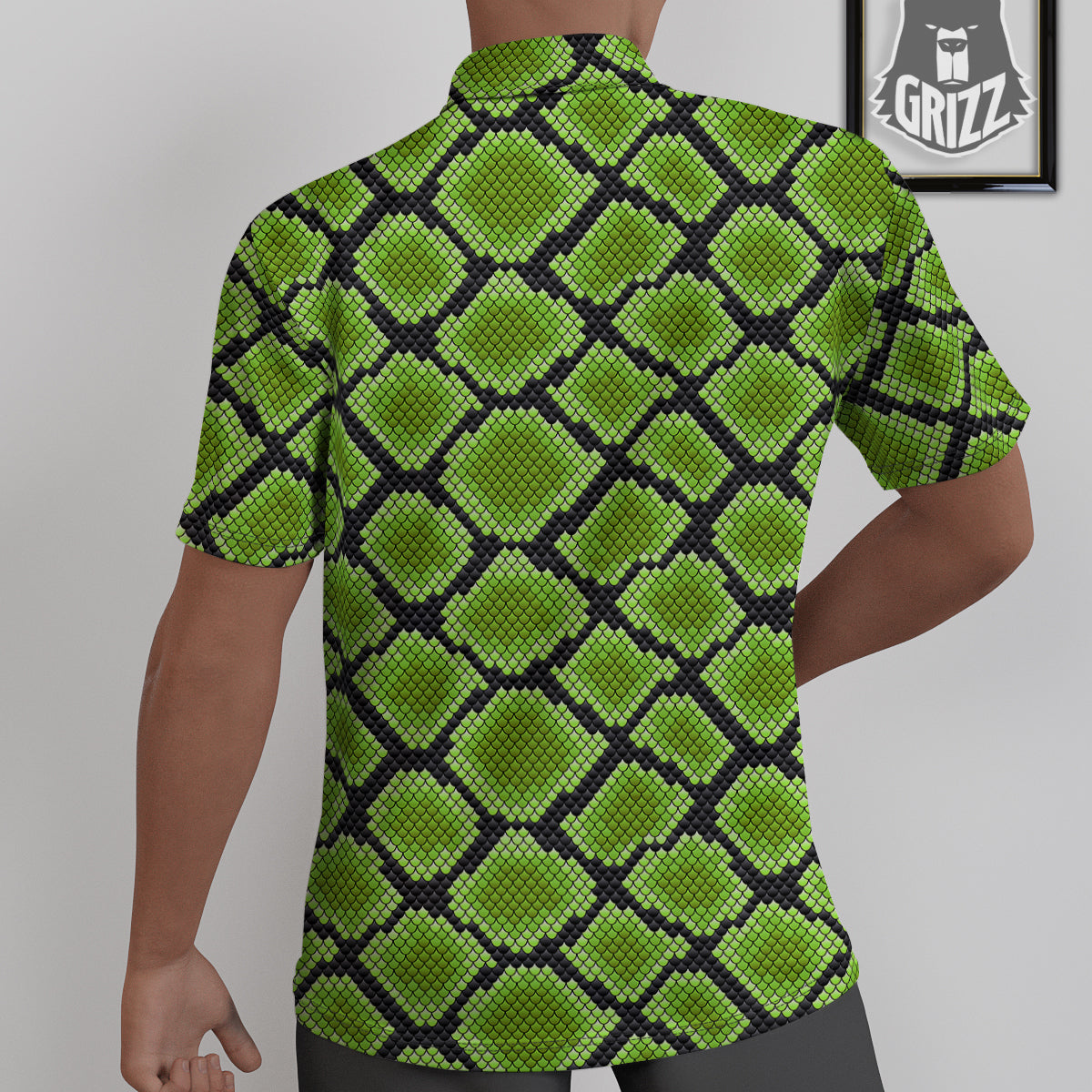 Snakeskin Black And Neon Green Print Untucked Shirts-grizzshop