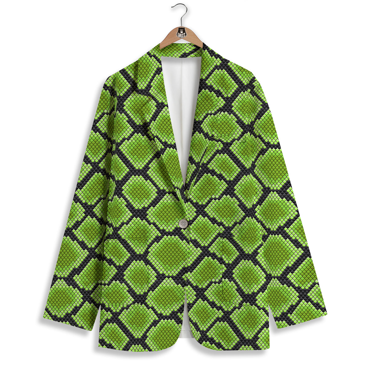 Snakeskin Black And Neon Green Print Women's Blazer-grizzshop