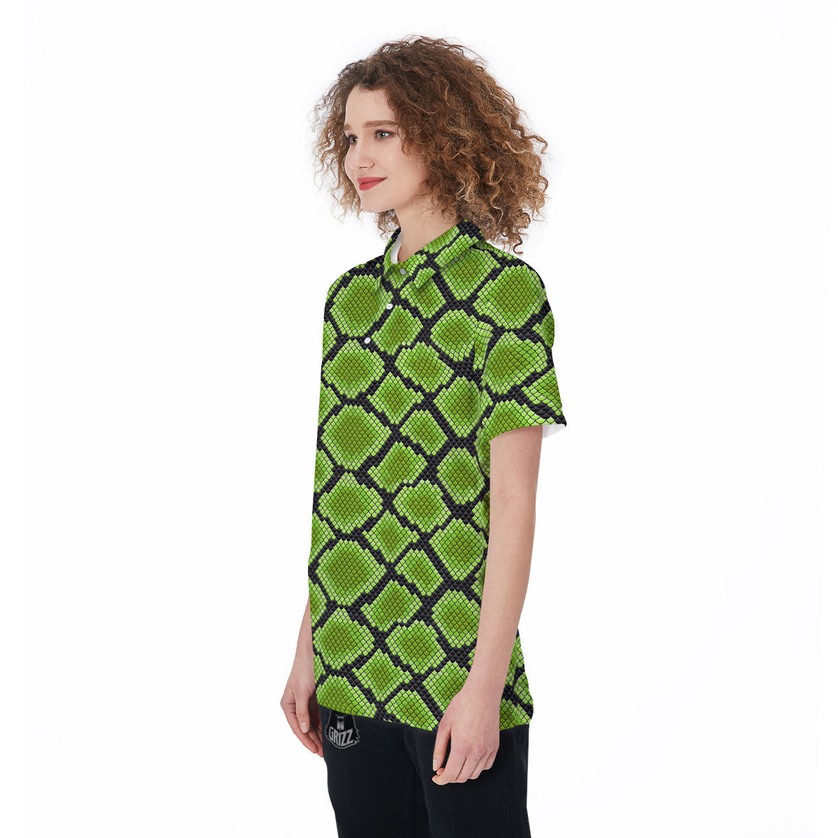 Snakeskin Black And Neon Green Print Women's Golf Shirts-grizzshop