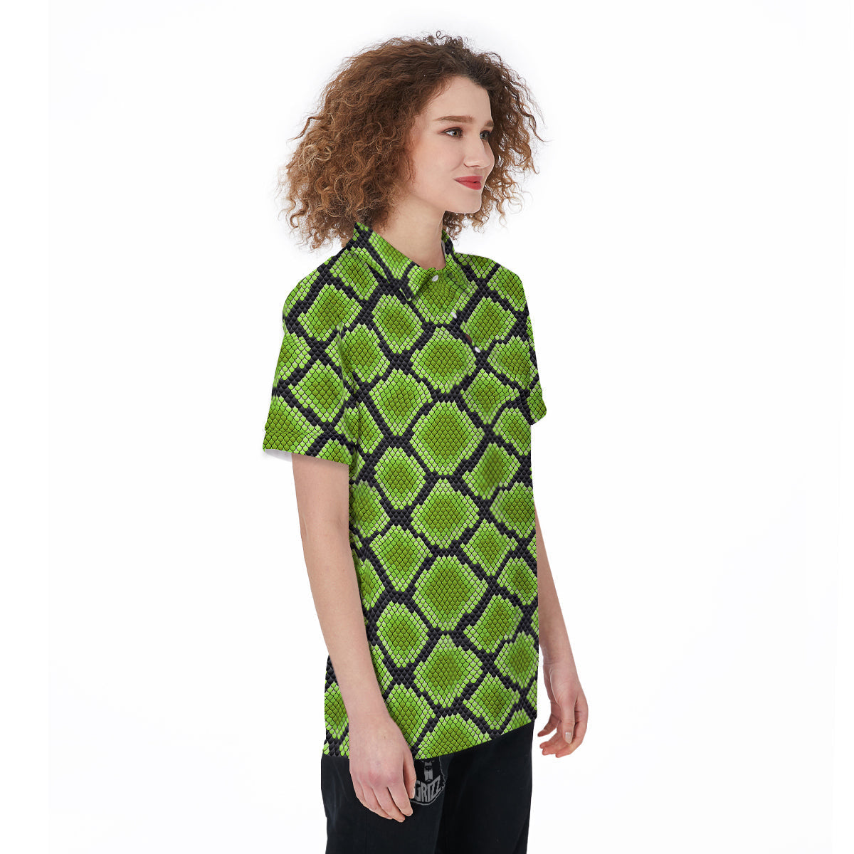 Snakeskin Black And Neon Green Print Women's Golf Shirts-grizzshop