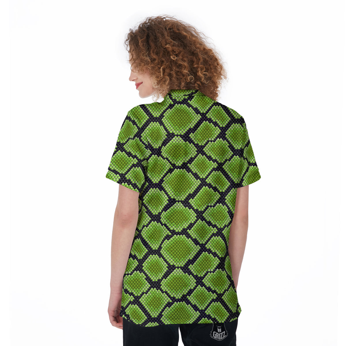 Snakeskin Black And Neon Green Print Women's Golf Shirts-grizzshop