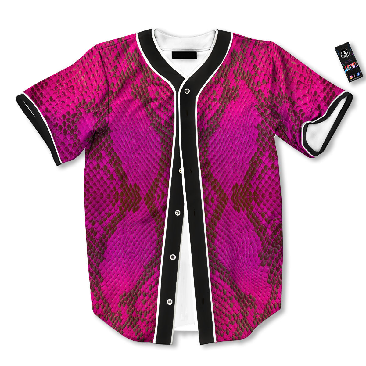 Snakeskin Black And Pink Magenta Print Baseball Jersey-grizzshop