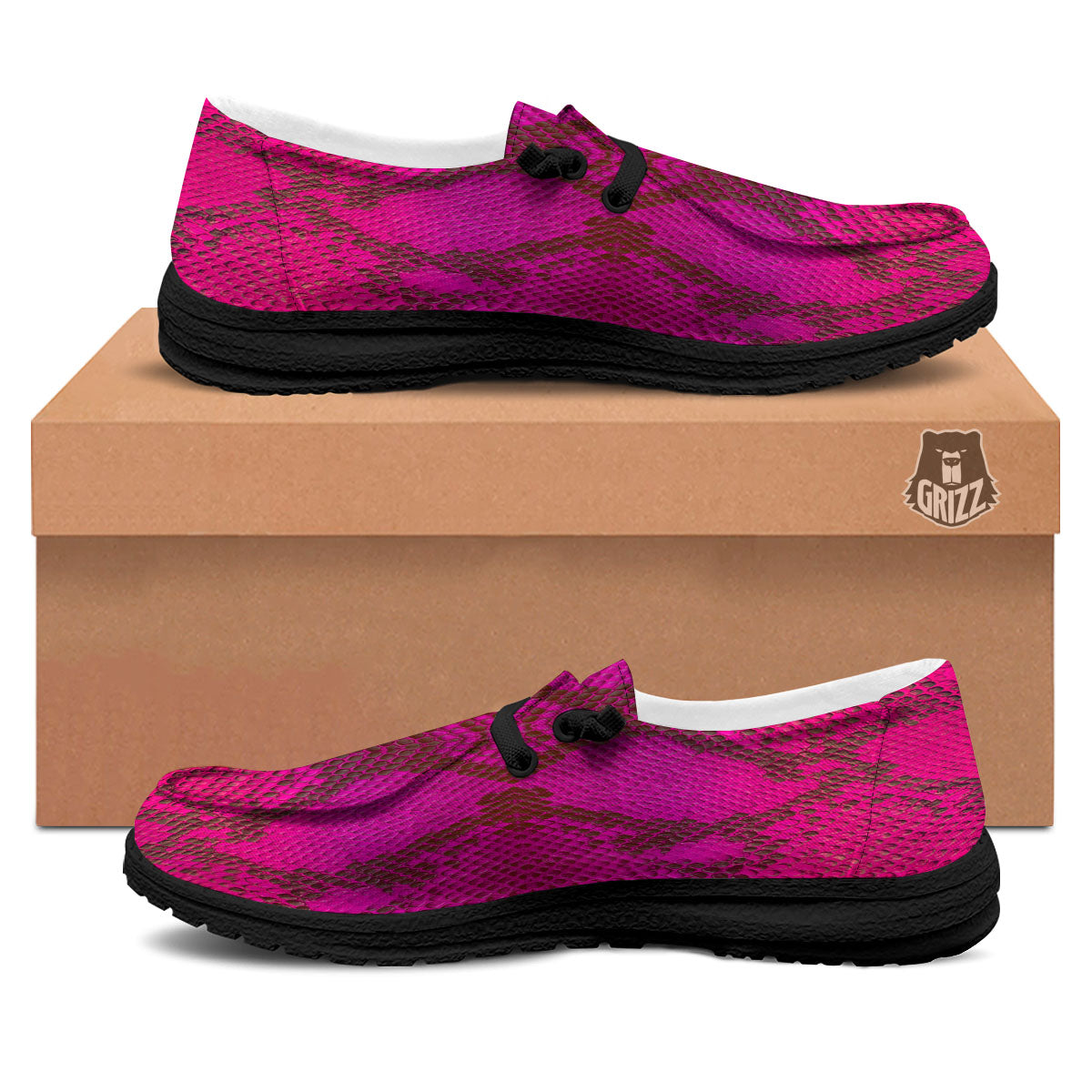 Snakeskin Black And Pink Magenta Print Black Loafers-grizzshop