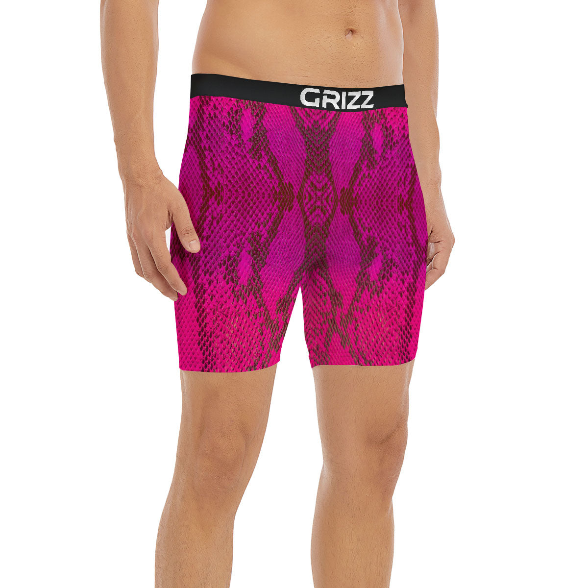 Snakeskin Black And Pink Magenta Print Boxer Briefs-grizzshop