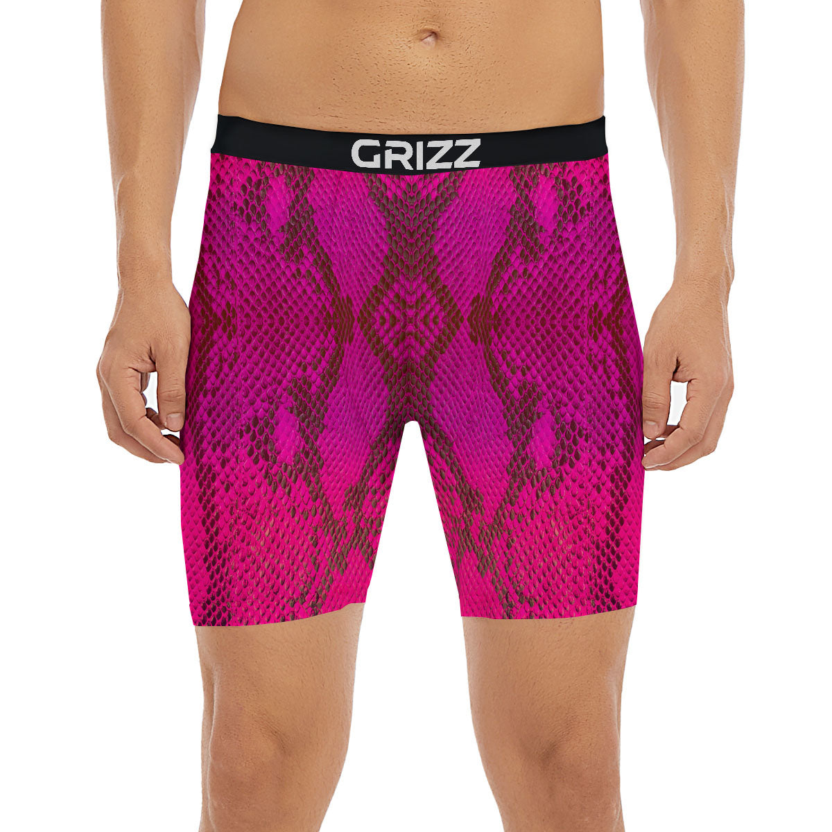Snakeskin Black And Pink Magenta Print Boxer Briefs-grizzshop