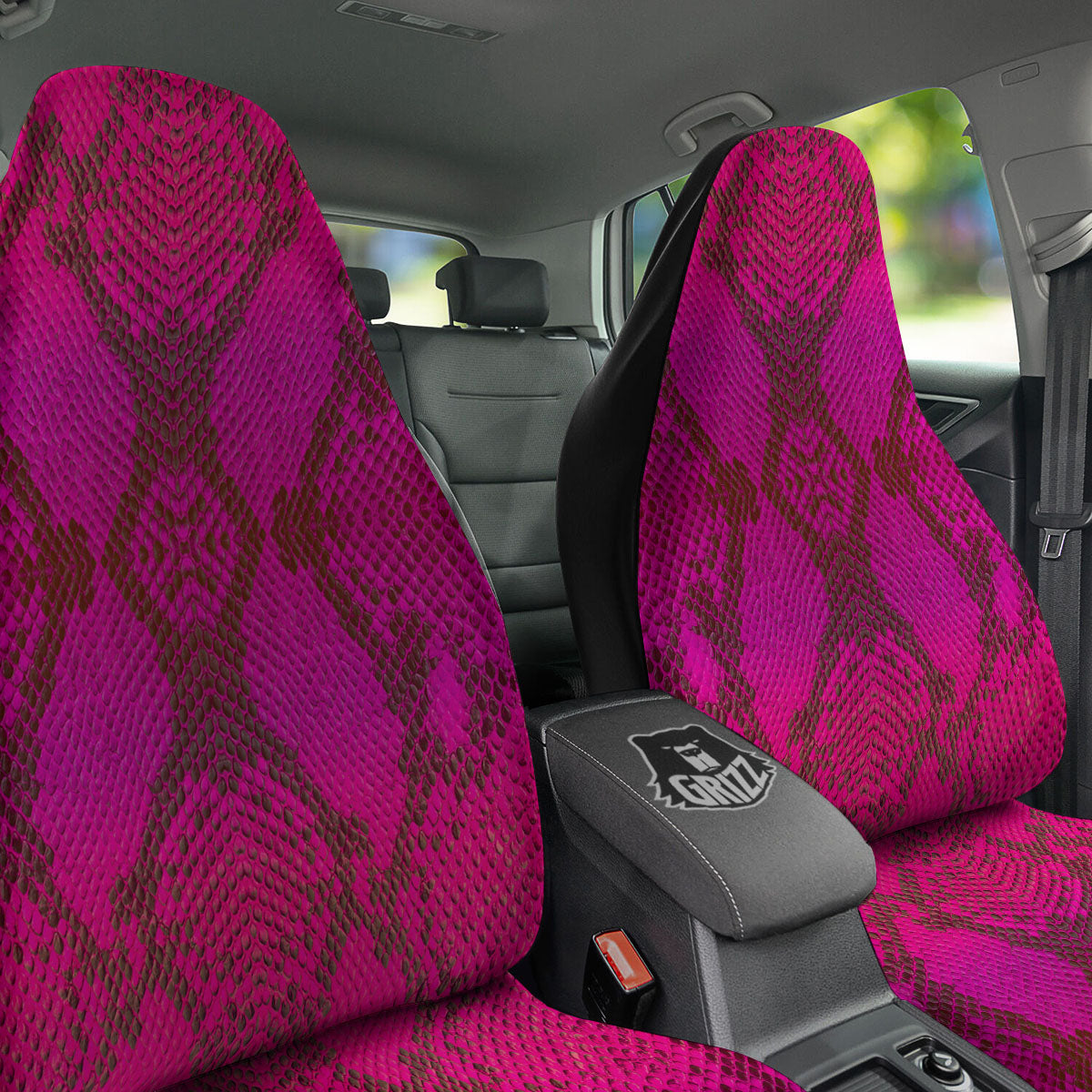 Snakeskin Black And Pink Magenta Print Car Seat Covers-grizzshop