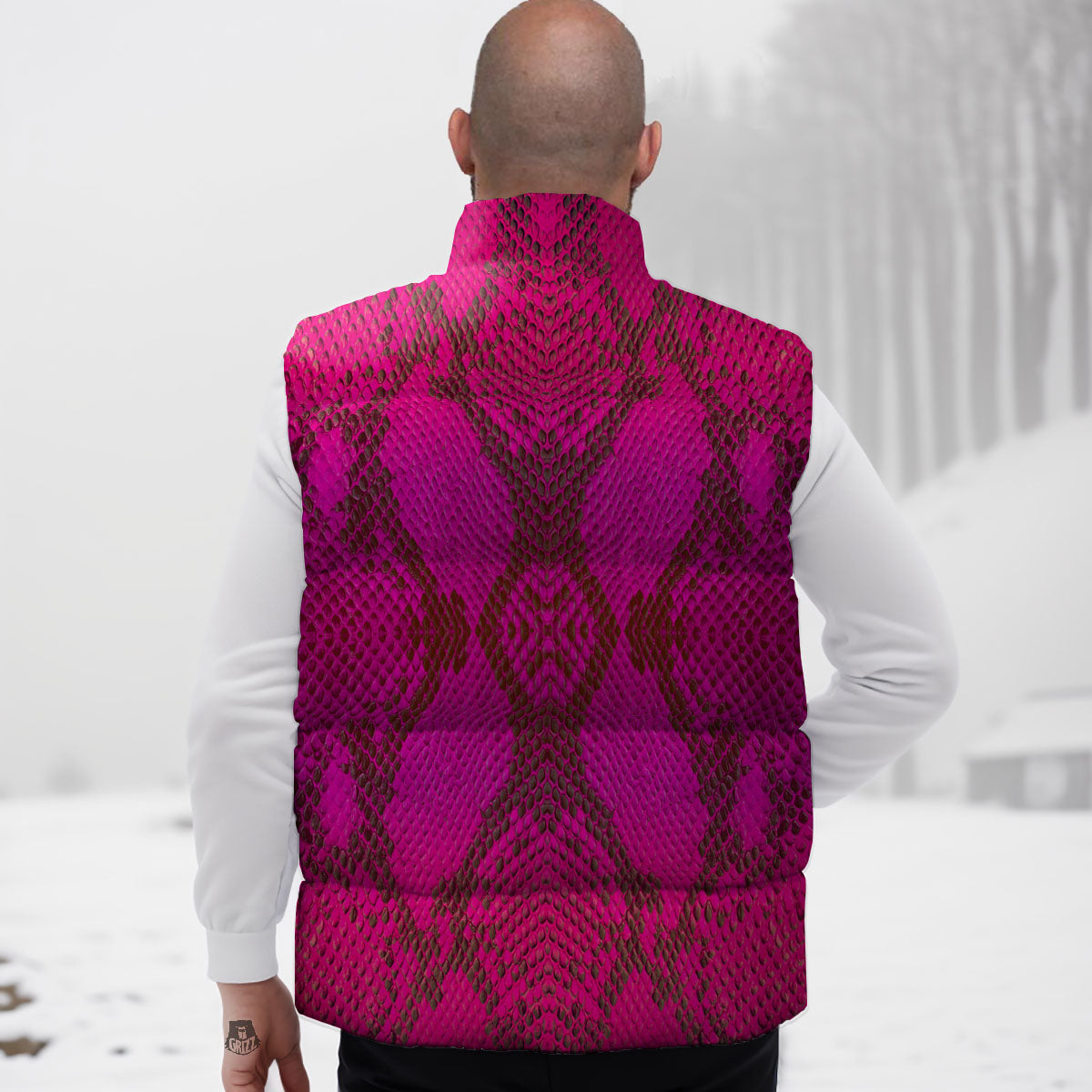 Snakeskin Black And Pink Magenta Print Down Vest