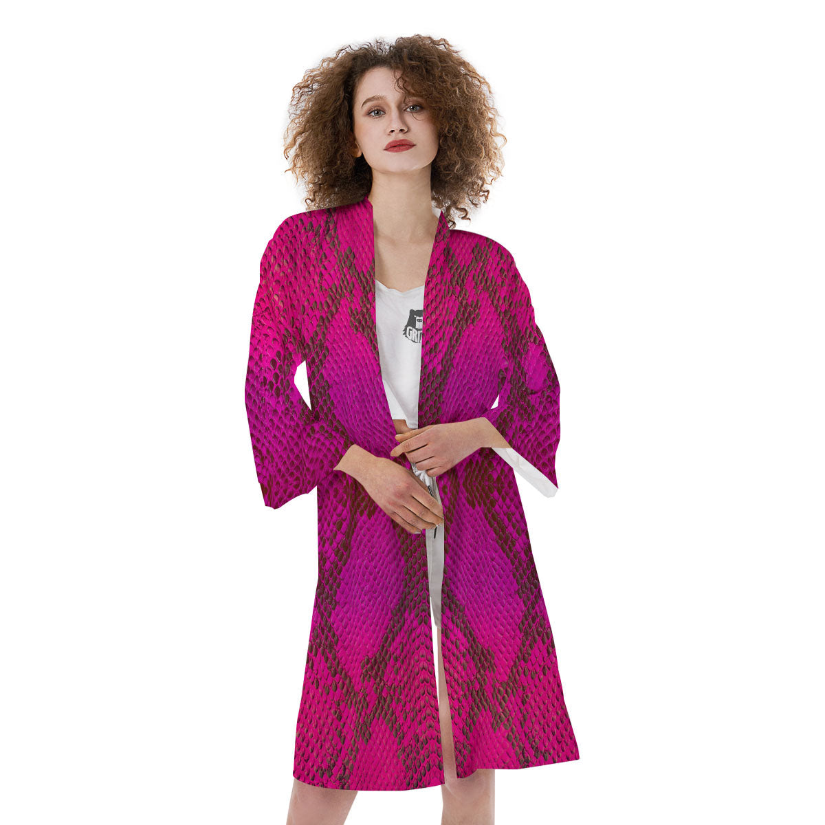 Snakeskin Black And Pink Magenta Print Kimono-grizzshop