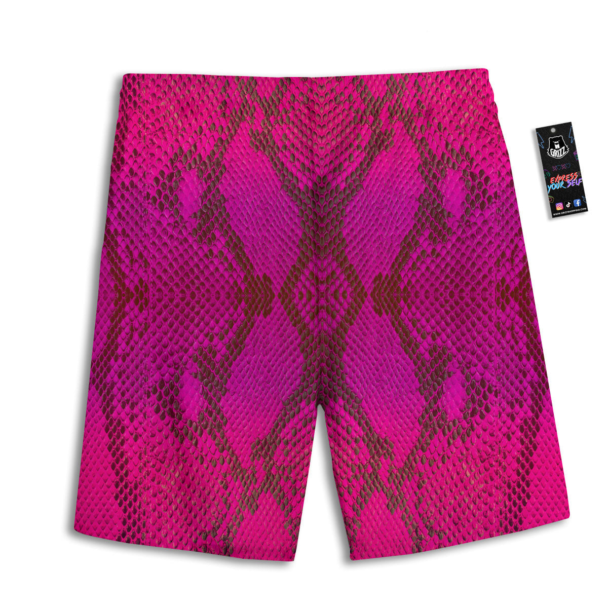Snakeskin Black And Pink Magenta Print Men's Athletic Shorts