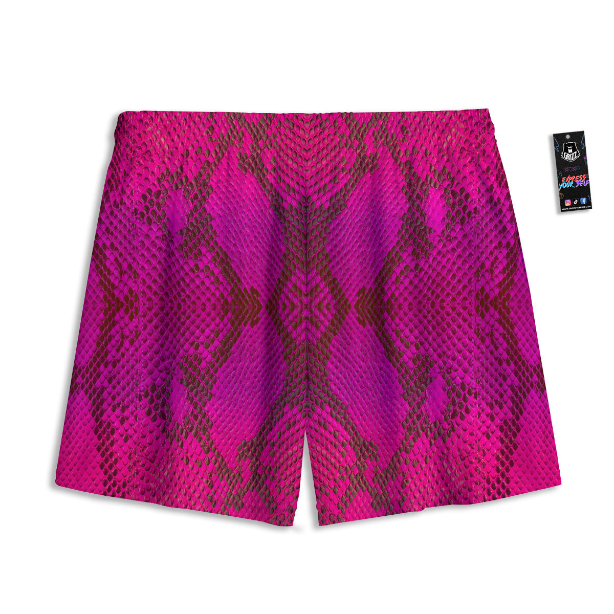 Snakeskin Black And Pink Magenta Print Mesh Shorts