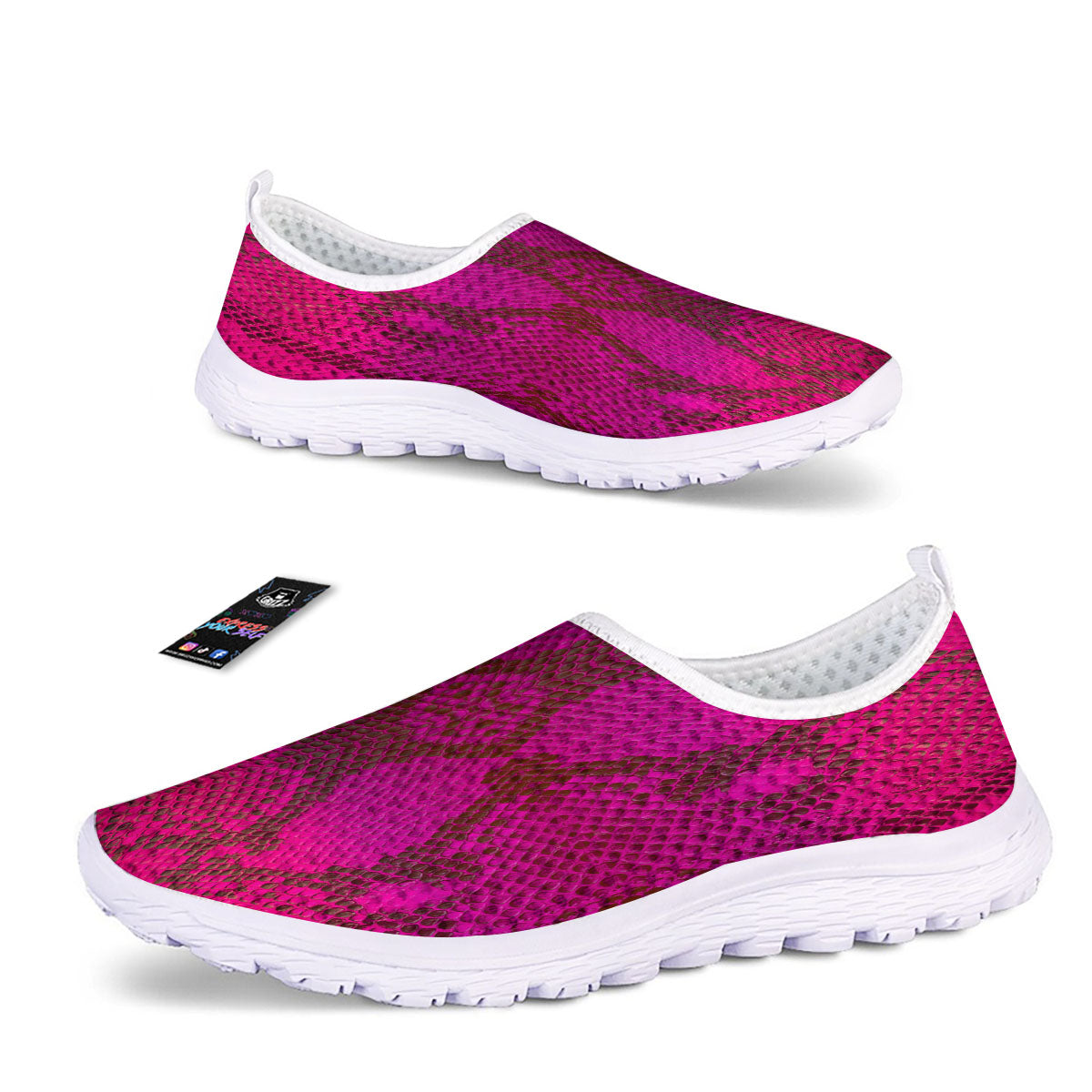 Snakeskin Black And Pink Magenta Print Nurse Shoes-grizzshop